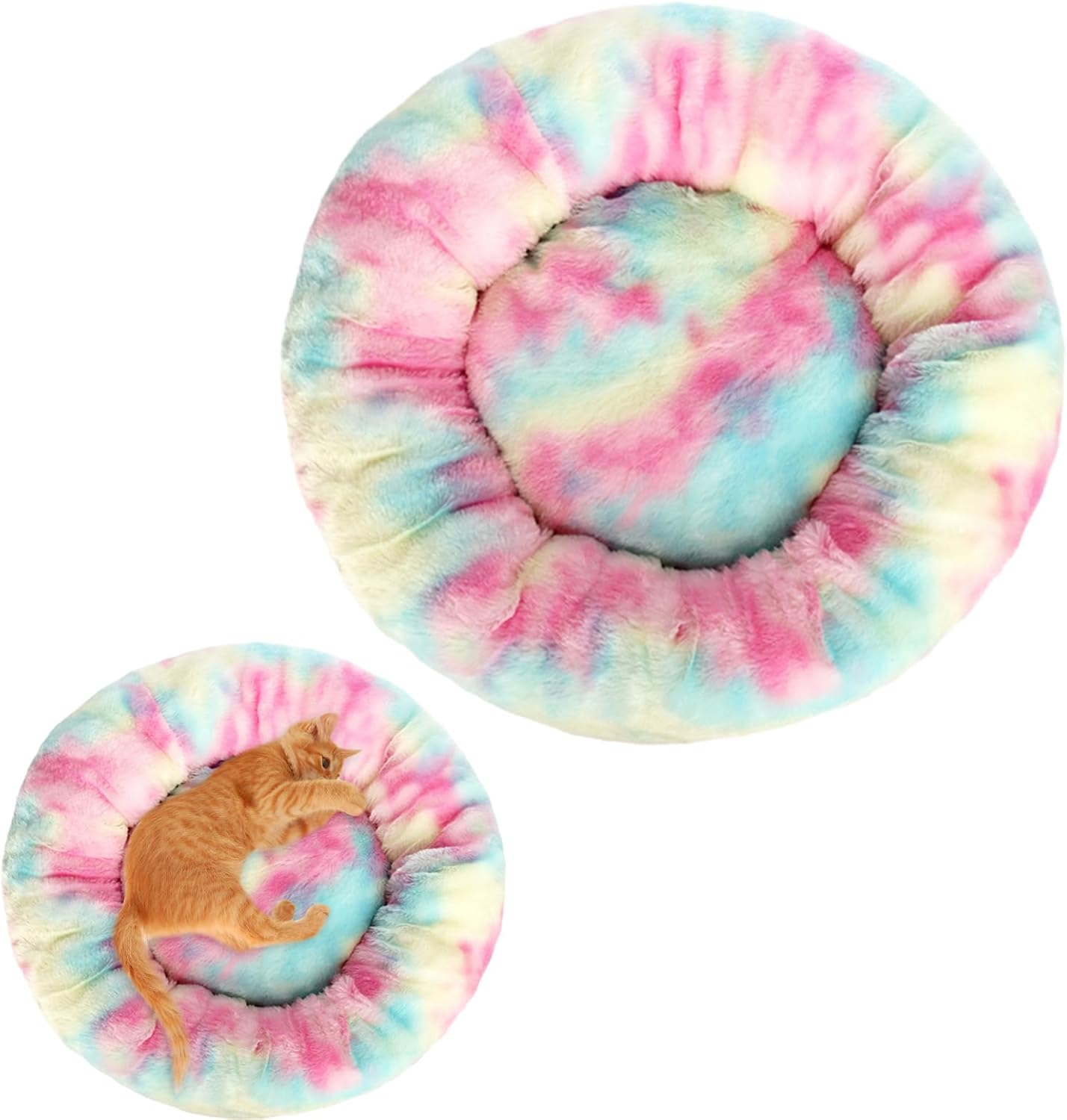 Cutitiuu 40 Cm Doughnut Dog Beds for Small Dogs, Soft and Cosy Pet Bed for Cats, Rainbow Colours, round Cute Puppy Bed with Non-Slip Underside, Fluffy image number 2