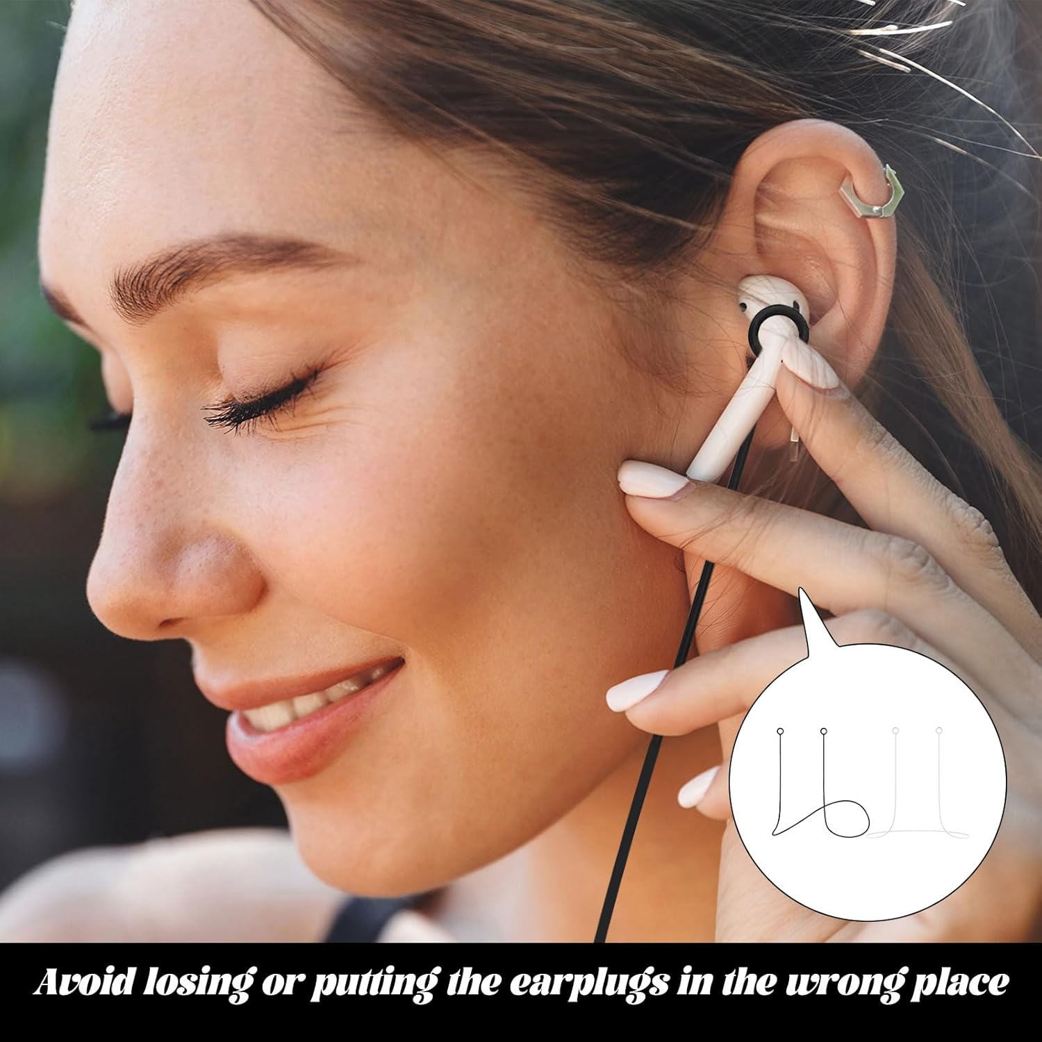 2Pcs Earplug Lanyard, Cord Lanyards, Soft Durable Flexible Silicone Earplug Connection Cable with Flexible Silicone Strap for Convenient Safe Hold of Earplugs, Earphones & Earbuds(Black and White) image number 1