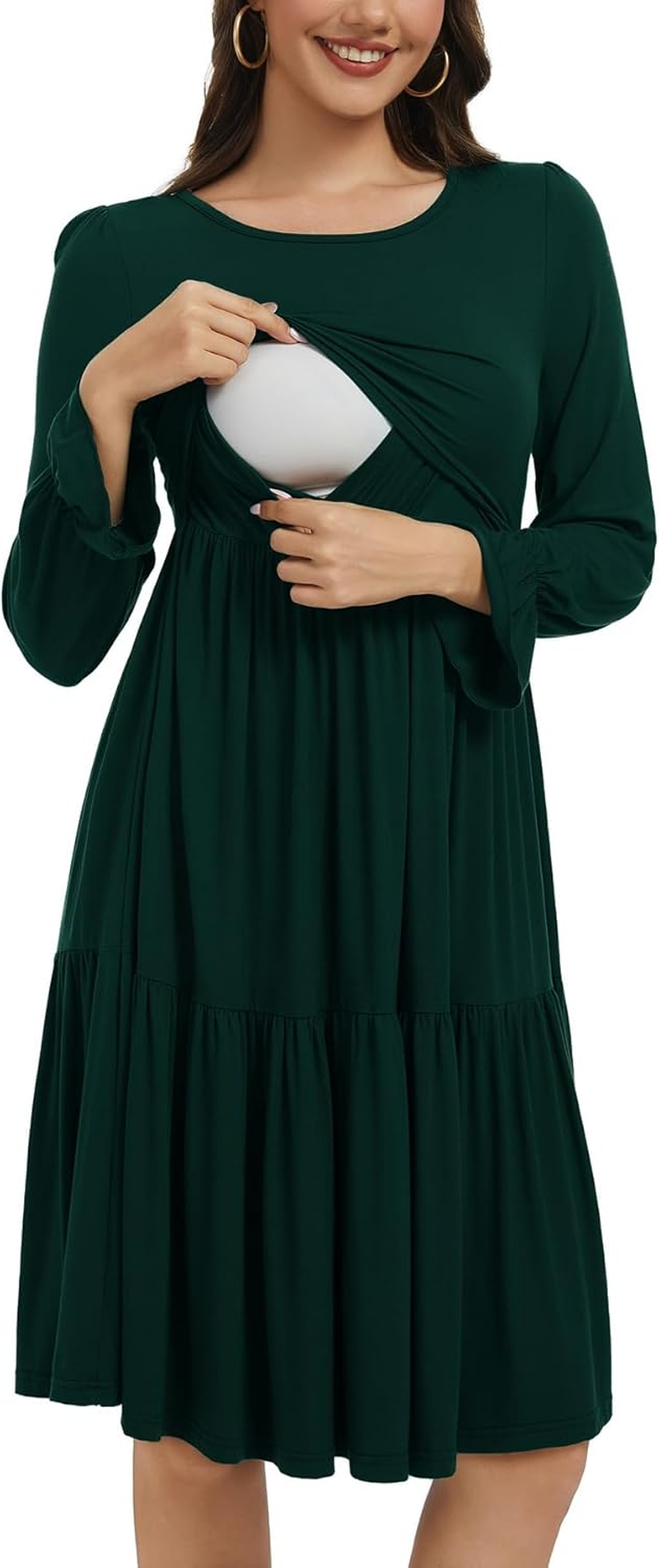 Smallshow Women'S Maternity Nursing Dress Long Sleeve Ruffle Breastfeeding Clothes