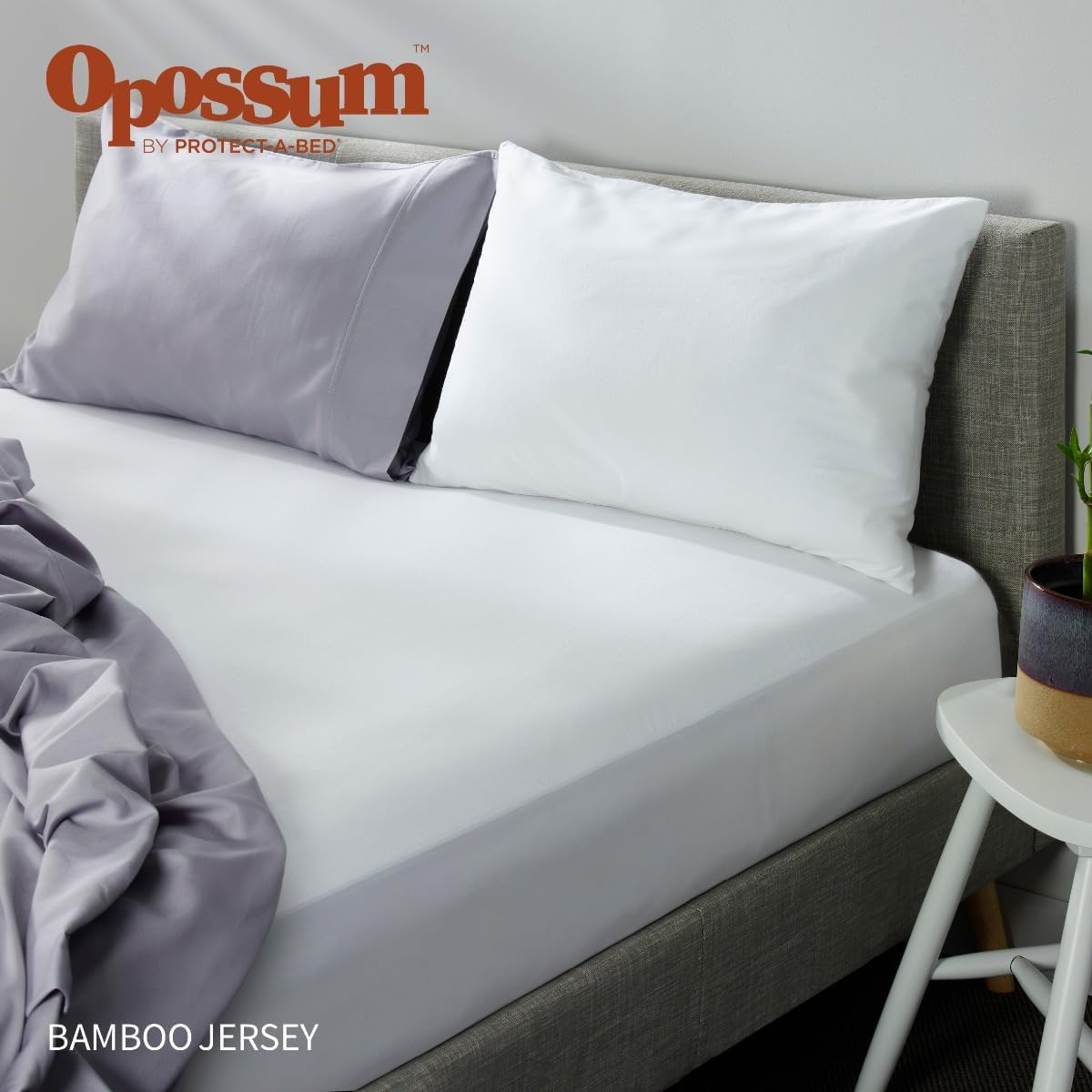 Opossum by Protect-A-Bed Bamboo Jersey Waterproof Fitted Mattress Protector, King Bed Size image number 1