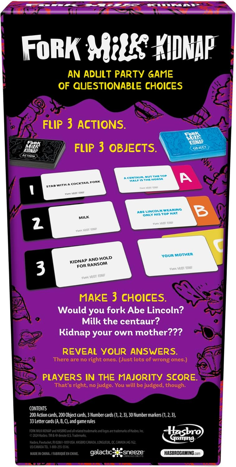 Hasbro Gaming Fork Milk Kidnap Game for Adults Only | an Adult Party Game of Questionable Choices | Ages 17+ | for 3 to 10 Players | Hilarious NSFW Card Games image number 2
