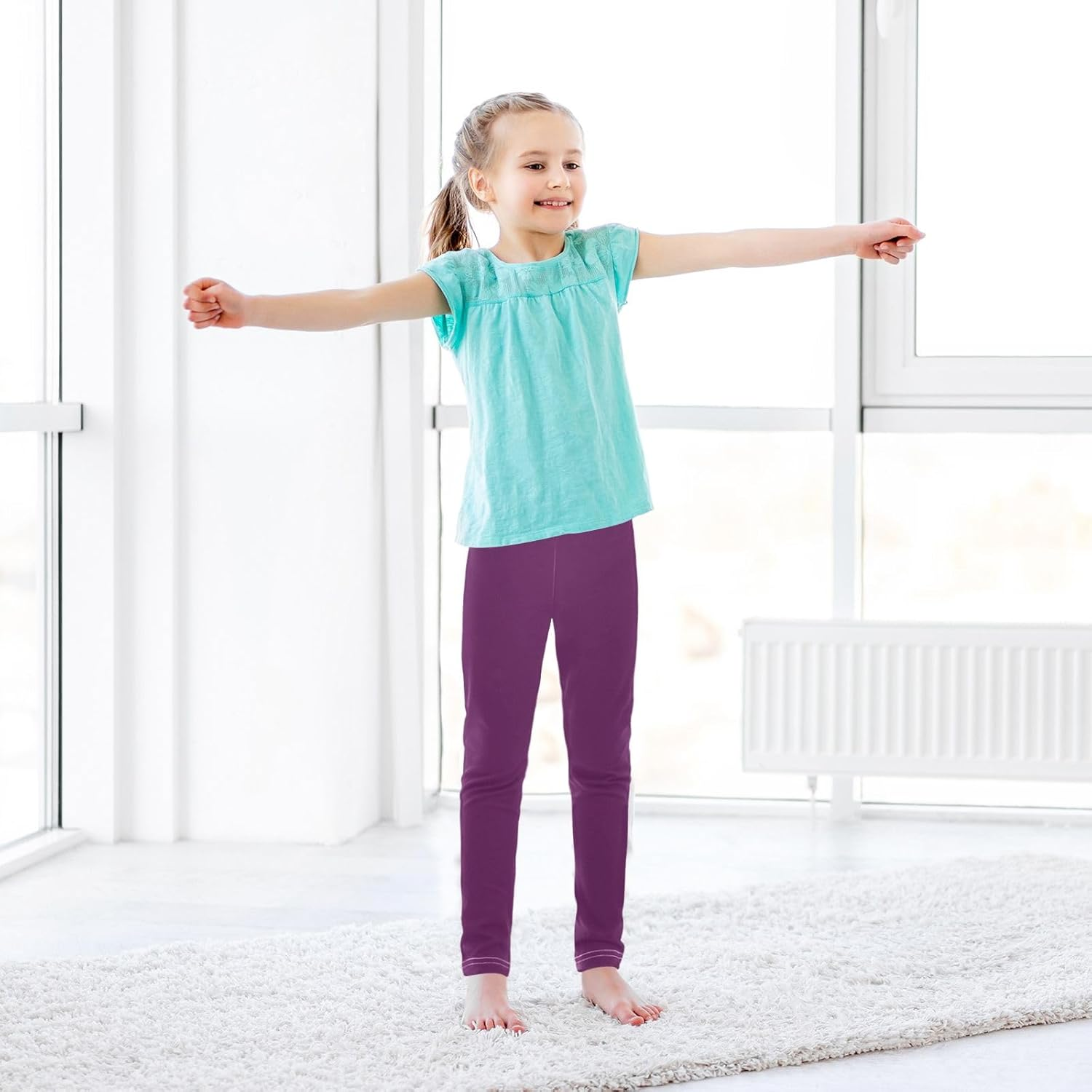 Maroon Girls Leggings, Breathable Leggings for Girls Soft Fabric, Stylish Design image number 2