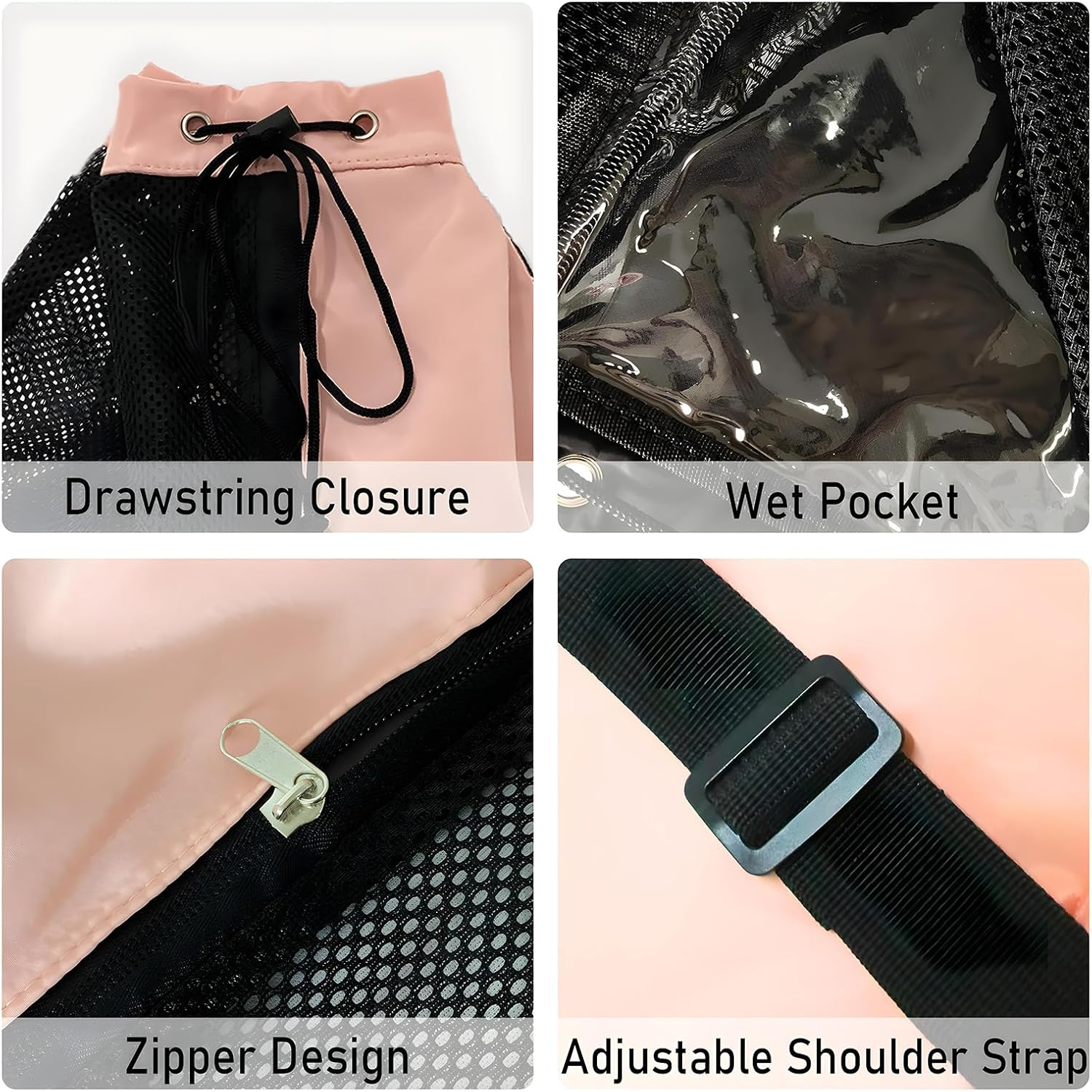 ZCOINS Unisex Swim Bag Mesh Drawstring Backpack Swimming Bags Swimming Equipment Bag with Wet Pocket for Swim Gym Workout Gear for Men Women image number 5