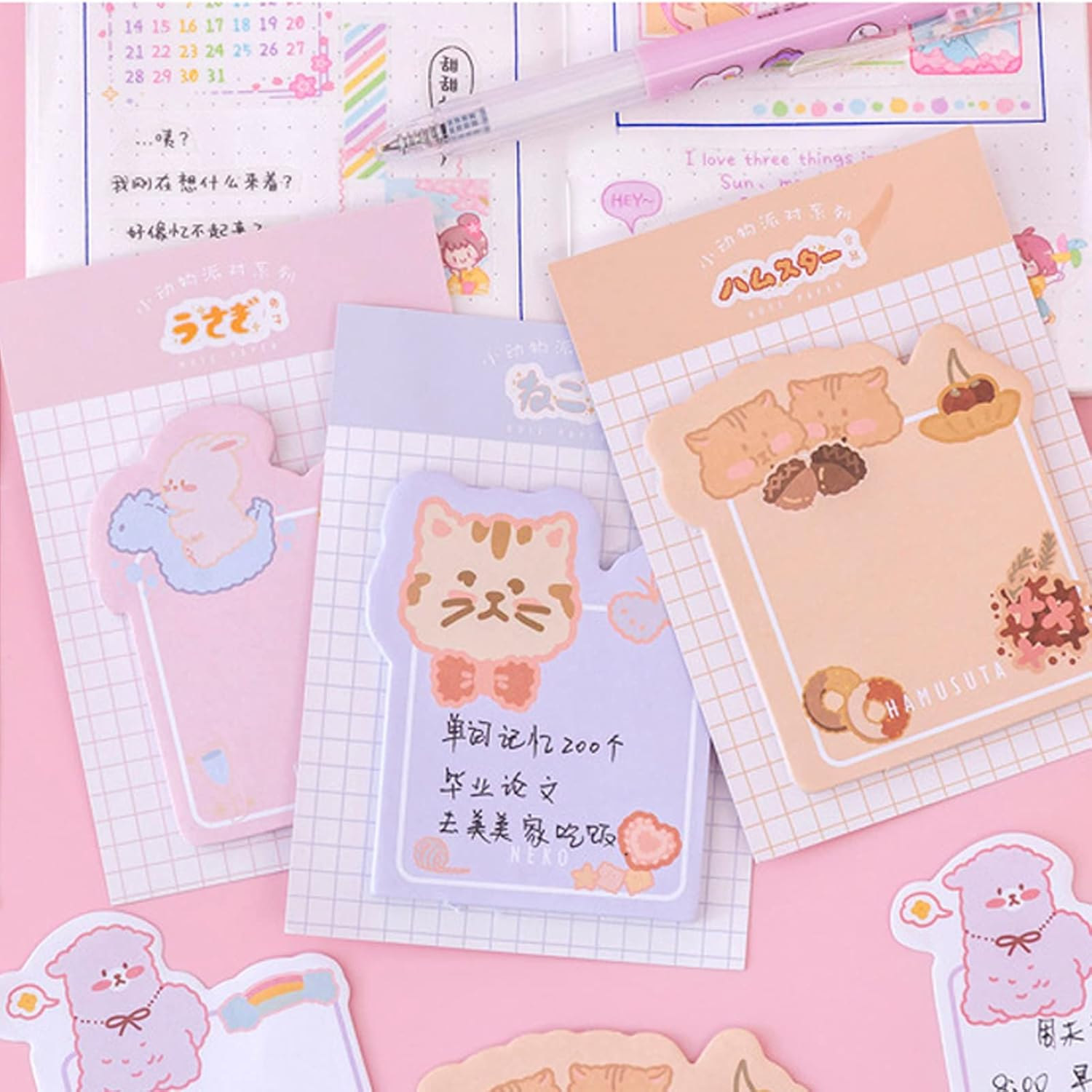 6 Pack Sticky Notes Cute, Self-Stick Memo Pads Pastel, Sticky Memo Pads Cartoon Animal, 180 Sheets Total, Small, 6 Styles, Party Gifts image number 3