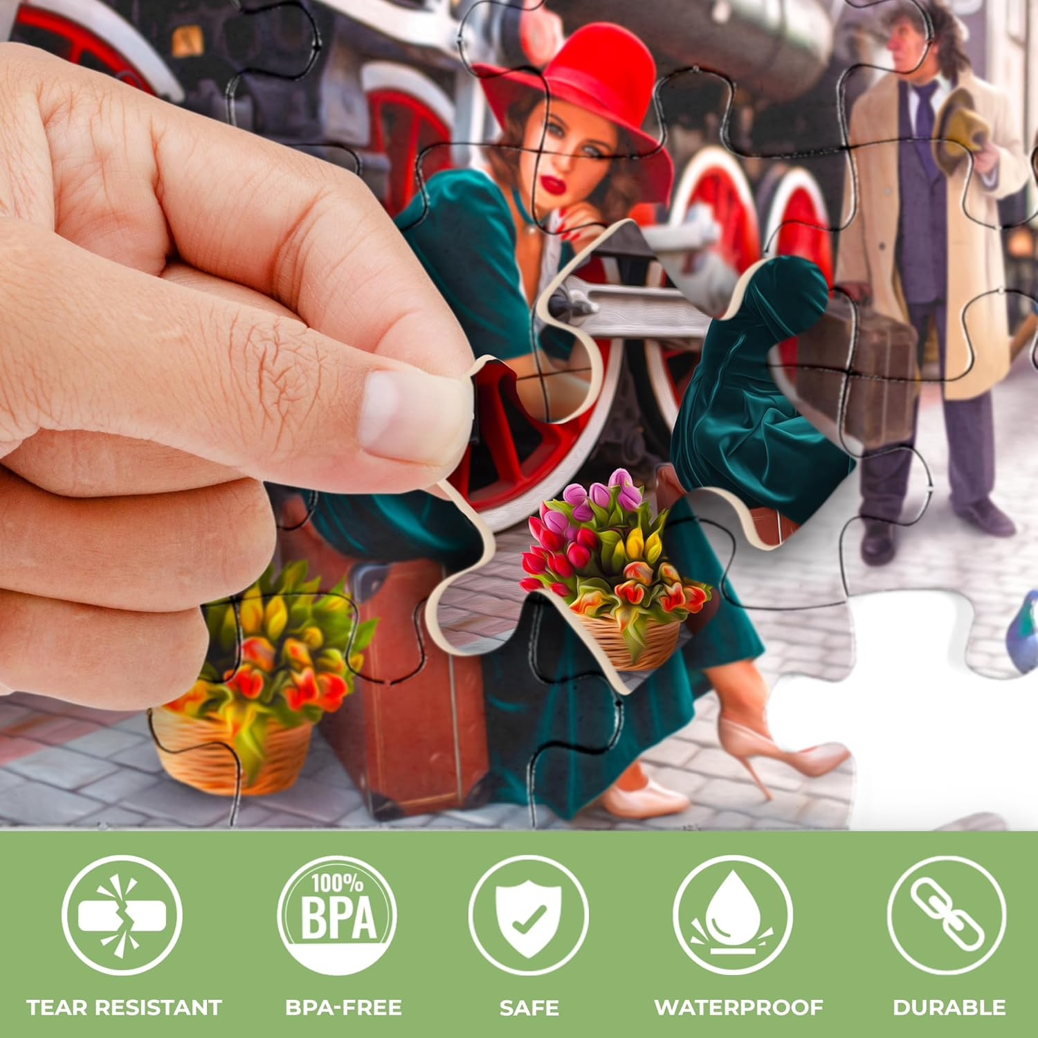 QUOKKA 63 Pieces Dementia Railway Puzzles for Elderly - Riverside, Platform, Animals image number 4