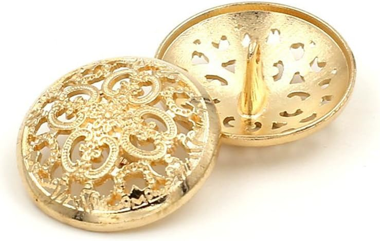 10PCS Clothes Button - Retro Hollow Sewing Button Shank round Shaped Metal Button Set for Men Women Blazer, Coat, Uniform, Shirt, Suit and Jacket, Gold, 20Mm