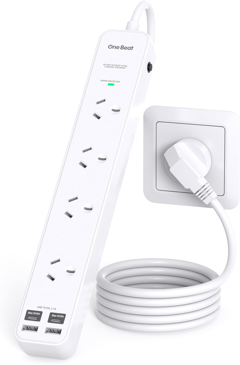 Power Board Surge Protected, 4 Widely Outlets with 4 USB Ports(2 USB a 2 USB C Charging Port), USB Power Board with 1.2M Extension Cord, 900J Surge Protection, Flat Plug, Wall Mount for Home Office image number 6