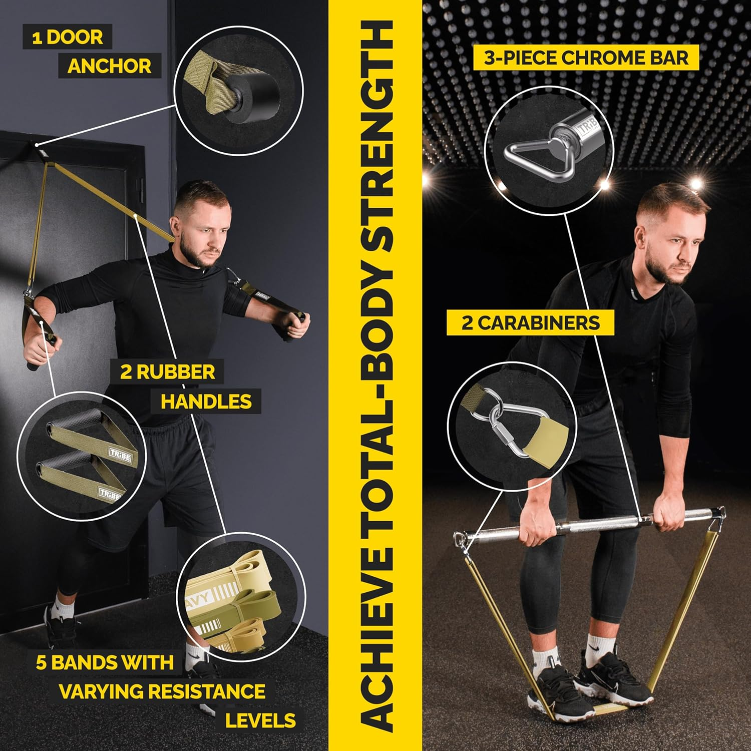 Long Resistance Bands for Working Out Men and Women - Set of 5 Pull-Up Bands, Rubber Handles and Door Anchor - Workout Bands Resistance for Men - Exercise Bands Resistance Bands Set - Green image number 4