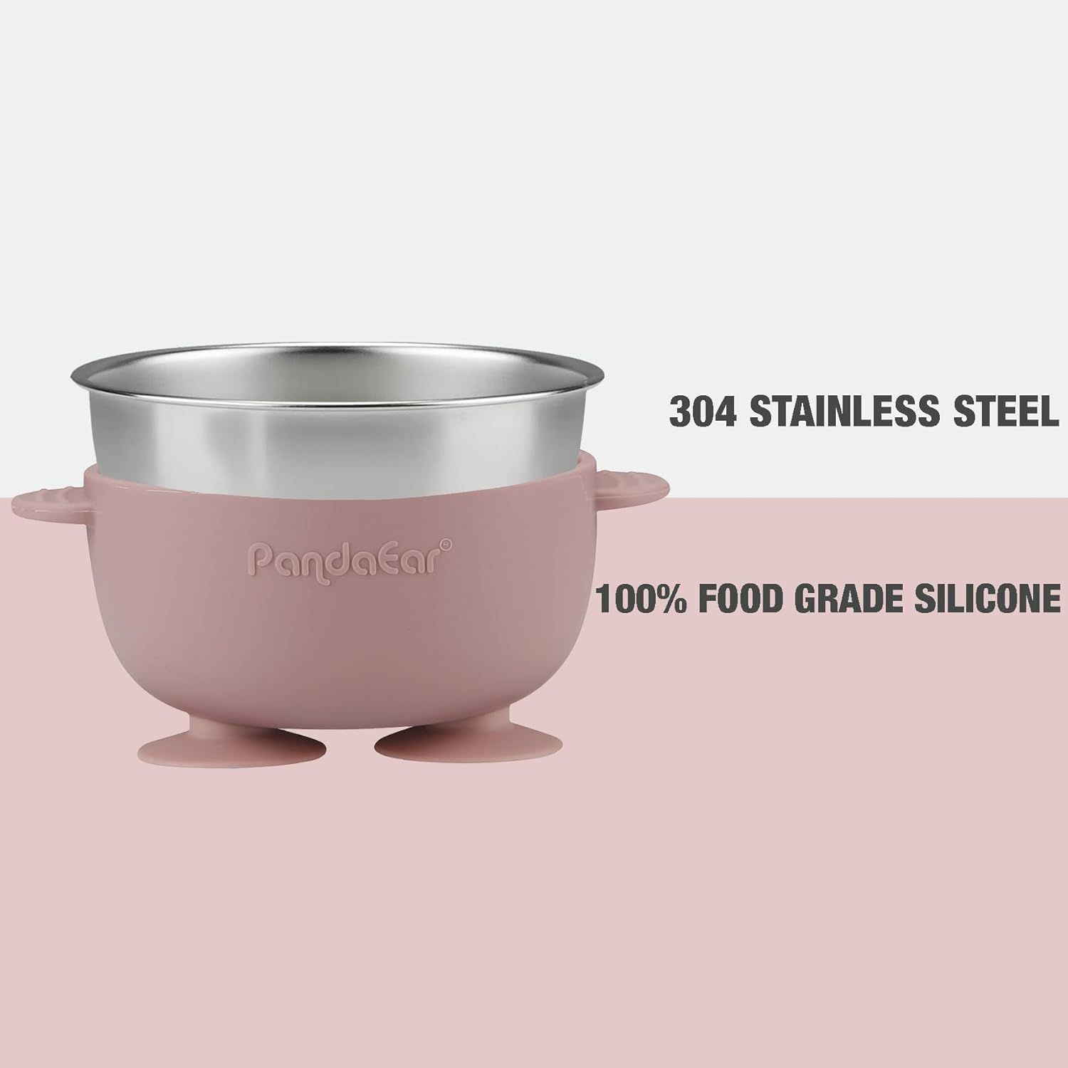 Pandaear 3 Pack Stainless Steel Suction Baby Bowls & 3 Baby Feeding Spoons | Non-Slip Stay Put Bowls & Soft Silicone First Stage Spoons for Toddlers, Bpa-Free Baby Led Weaning Set (Pink Rose Linen) - Pink Rose Linen image number 5