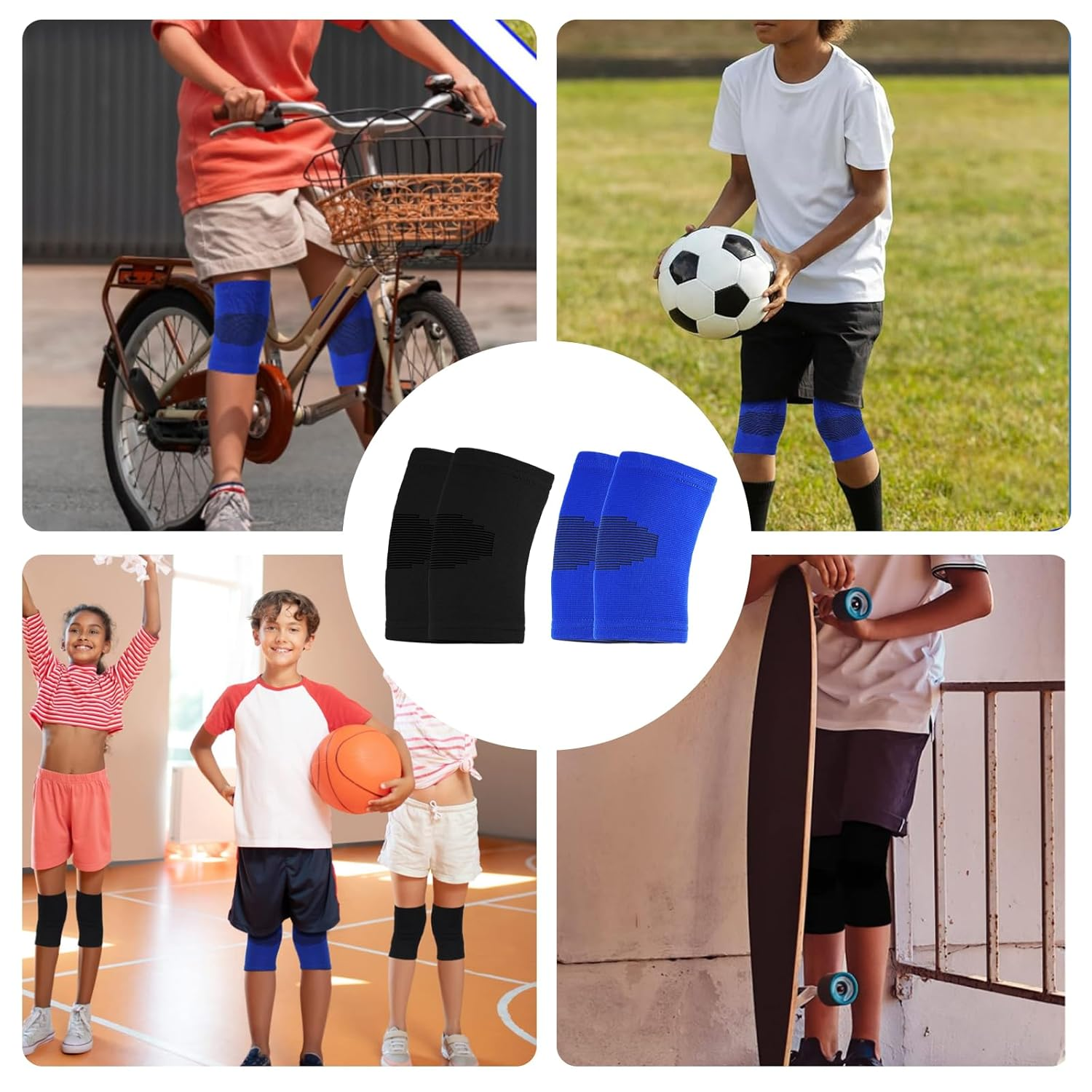 2 Pairs Kids Knee Sleeve Kids Knee Brace Children Support Compression Child Sleeve Pads for Basketball, Volleyball, Sports, Gymnastics(Blue, Black) image number 1