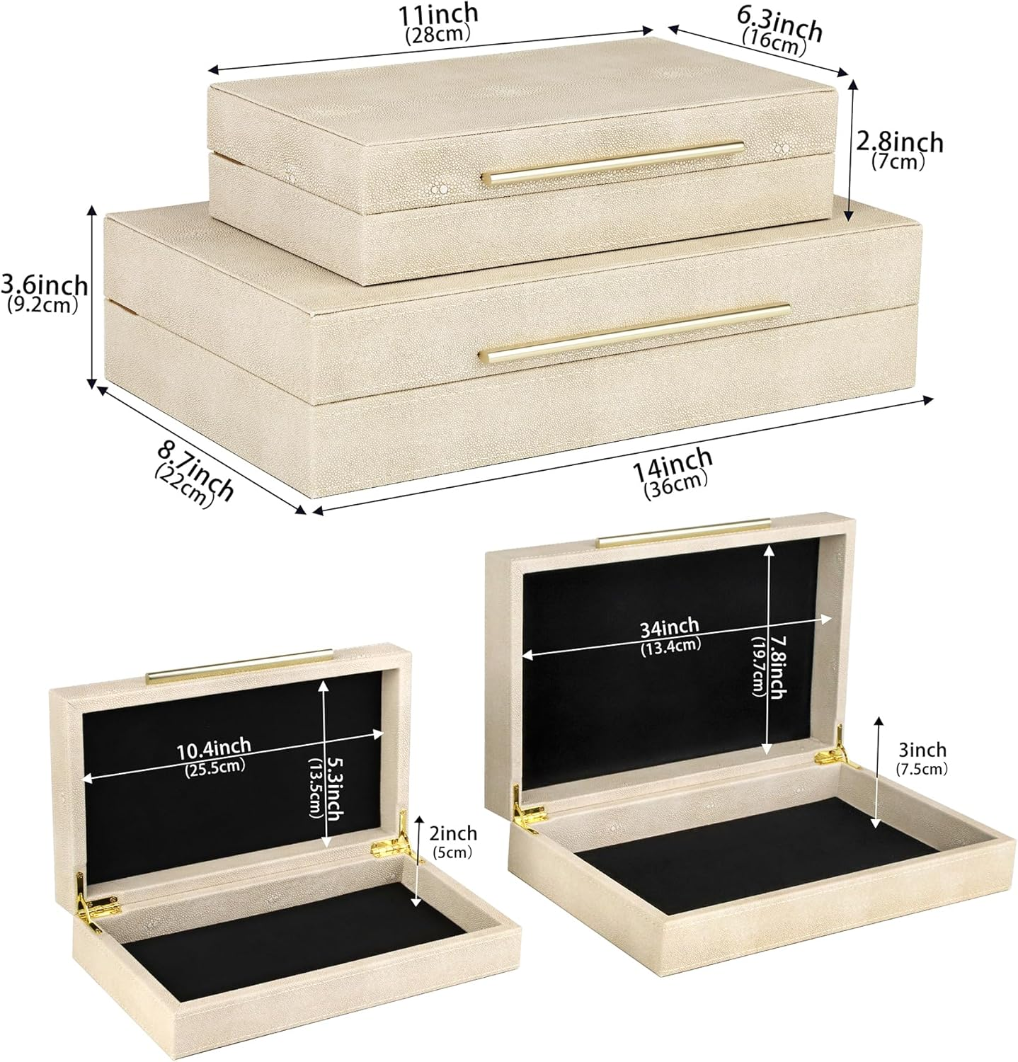 Hofferruffer Faux Leather Decorative Boxes Set of 2, Large Nesting Keepsake Box Accessory Organizer Jewelry Organizer with Hinged Lid, Stacking Storage Box Container for Home or Office (Light Grey) image number 4