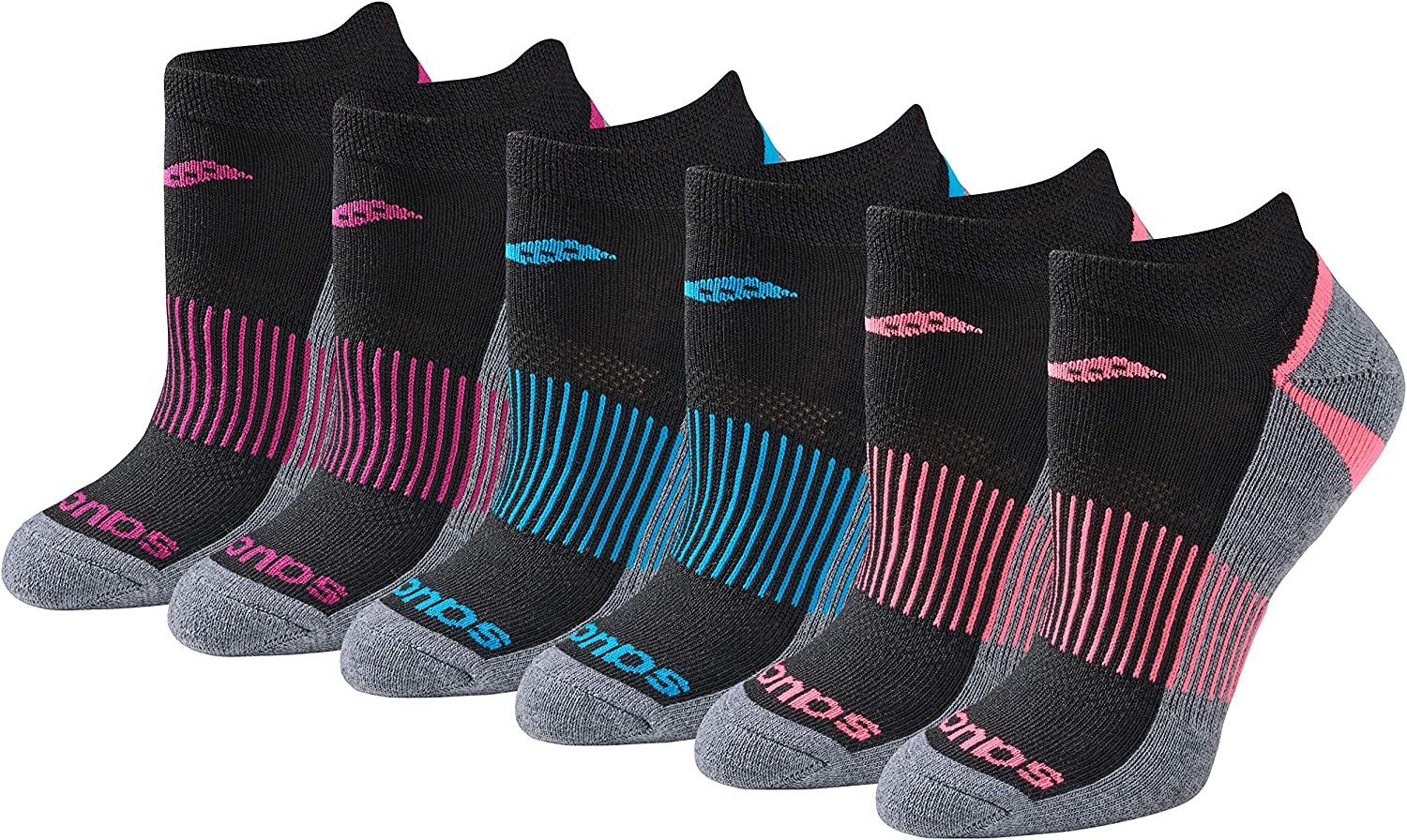 Saucony Women'S 6 Pack Selective Cushion Performance No Show Athletic Sport Socks