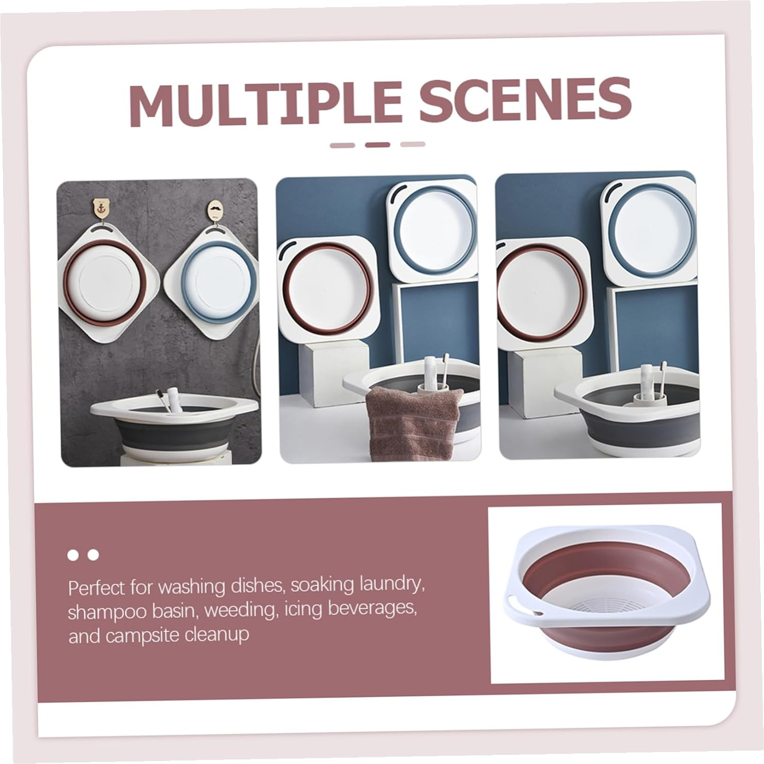 Portable Folding Wash Basin, Medium Pink Kitchen and Baby Bath Basin, Collapsible Face Washing and Vegetable Washing Tub for Travel, Camping, and Bathroom Use