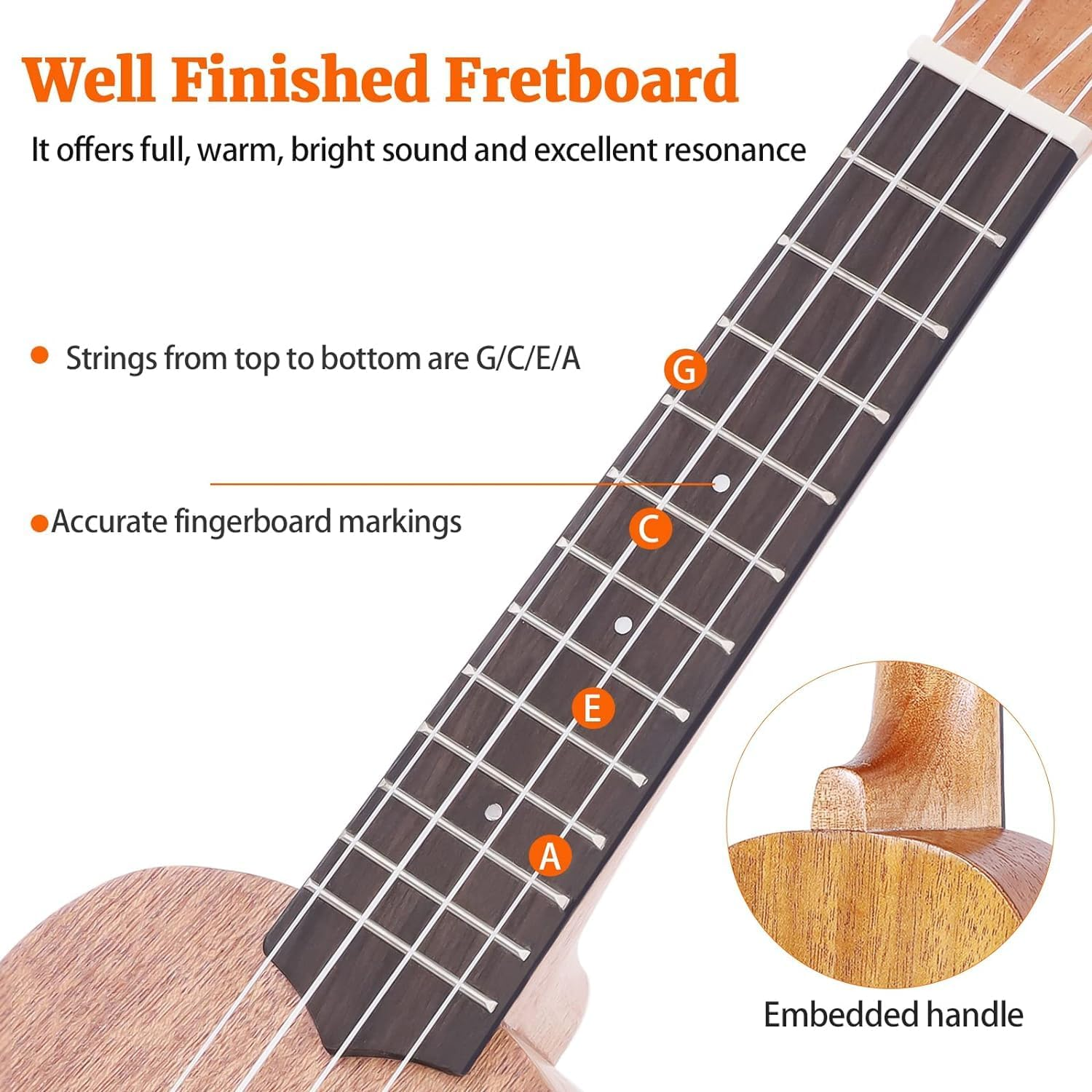 Concert Ukulele, Ukulele Concert Set Size 23 Inch with Bag Tuner Pickup Ruler Wrench Bridge image number 2