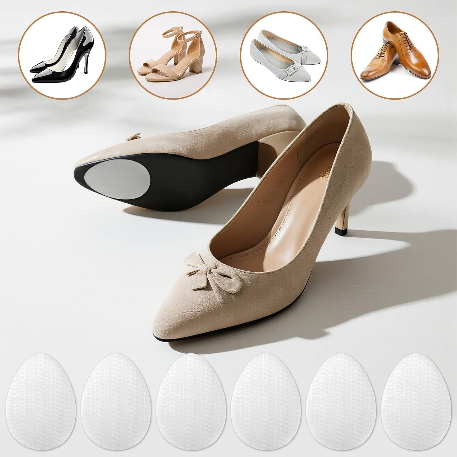 Non-Slip Shoes Pad Adhesive Shoe Sole Protectors, 8Pcs Non-Slip Shoes Pad Sole Protectors High Heels Anti-Slip Shoe Grips,Non-Skid Shoe Pads Self-Adhesive Shoe Grips anti Slip Shoe Pads image number 1