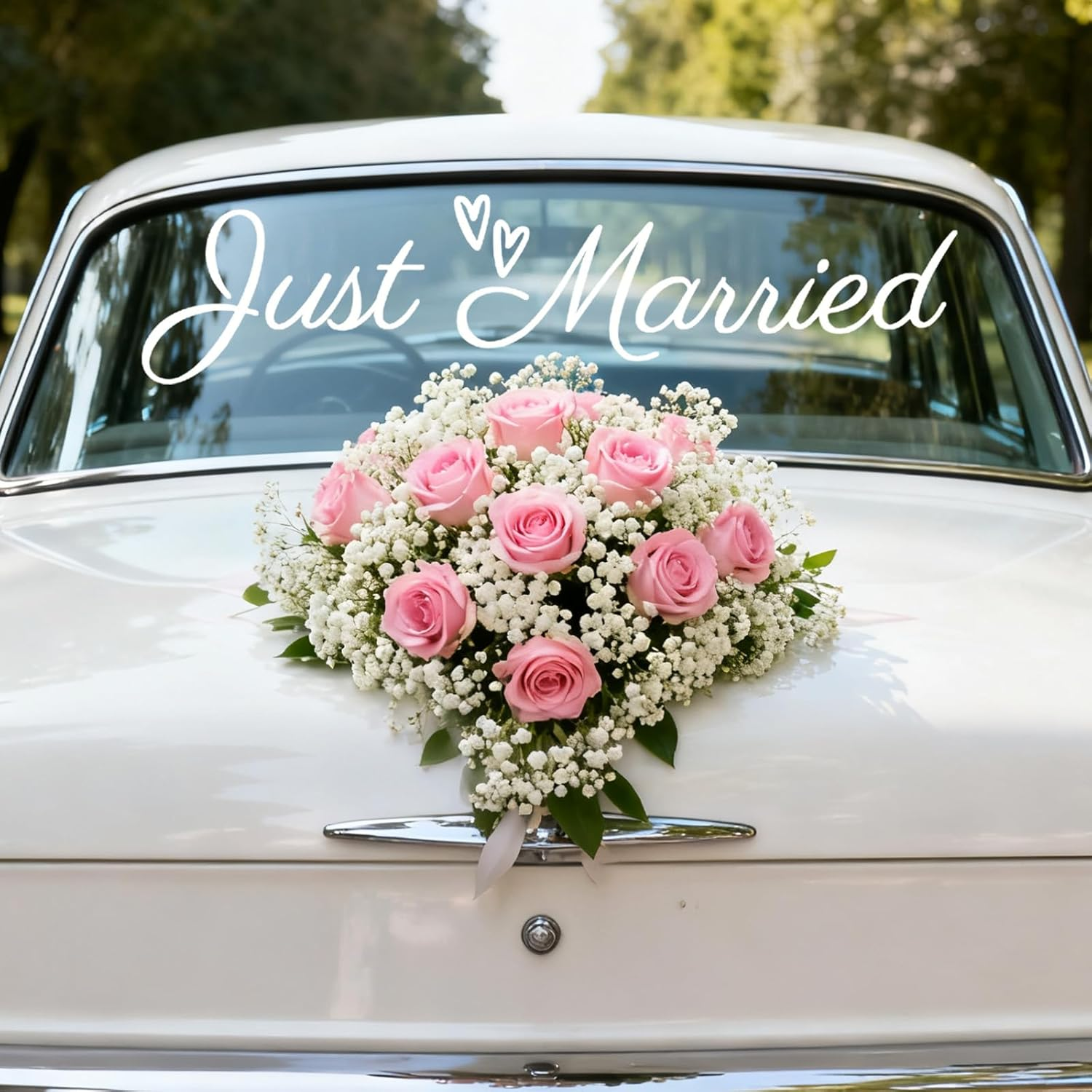 Just Married Car Sticker, Vinyl PVC White Wedding Bumper Sticker Graceful Wedding Car Decorations for Bride & Groom Vehicle image number 1