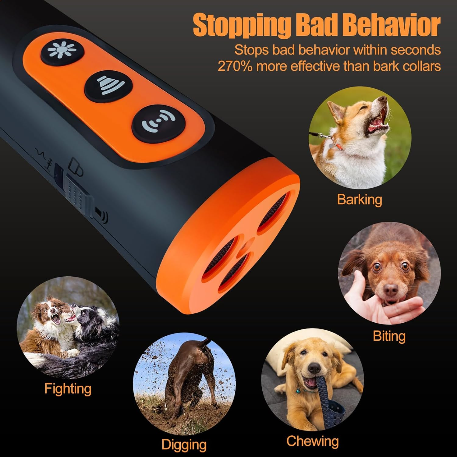 Oolong anti Barking Device for Dogs,Professional Dog Barking Device with Flashlight,Ultrasonic Dog Bark Control up to 10M,3 Sonic Emitters Rechargeable Barking Silencer Dog Whistle Stops Bad Behavior image number 1