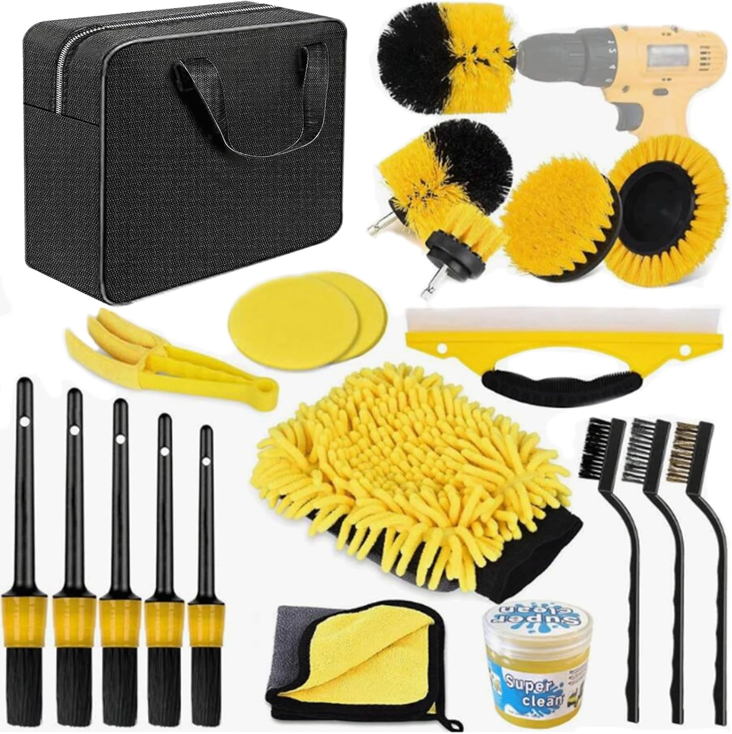 20Pcs Car Detailing Brush Set Drill Brush Attachments Kit, Car Detailing Drill Brush Set with Cleaning Gel, Car Cleaning Tools Kit for Car Interior & Exterior, Tire Wheel, Dashboard Air Conditioner image number 6