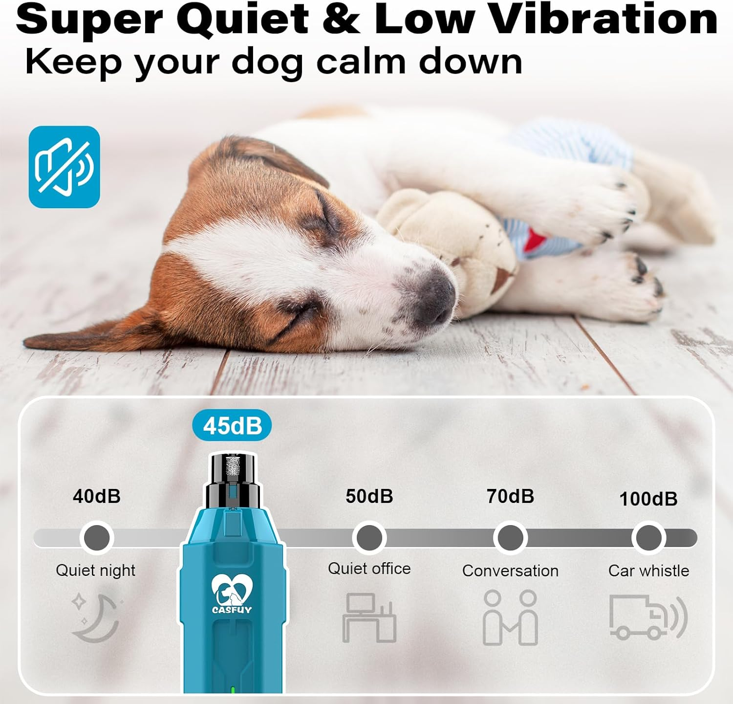 Casfuy 6-Speed Dog Nail Grinder - Newest Enhanced Pet Nail Grinder Super Quiet Rechargeable Electric Dog Nail Trimmer Painless Paws Grooming & Smoothing Tool for Large Medium Small Dogs (Bright Blue) - Army Green image number 2