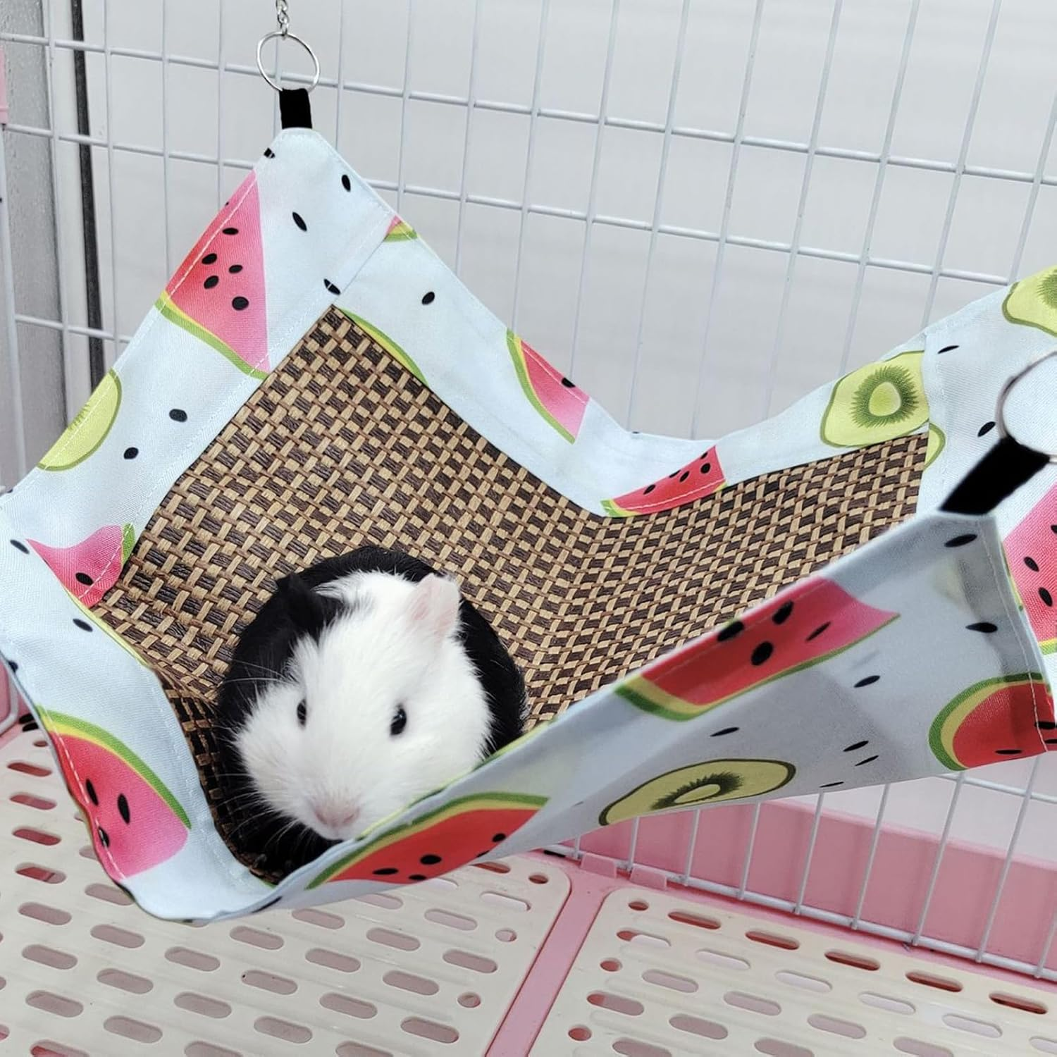 Small Animal Cooling Bed, Summer Guinea Pig Pad Mat, Self Cooling Small Pet Hanging Hammock for Hamster Cage Guinea Pig Rabbit (Watermelon) image number 1