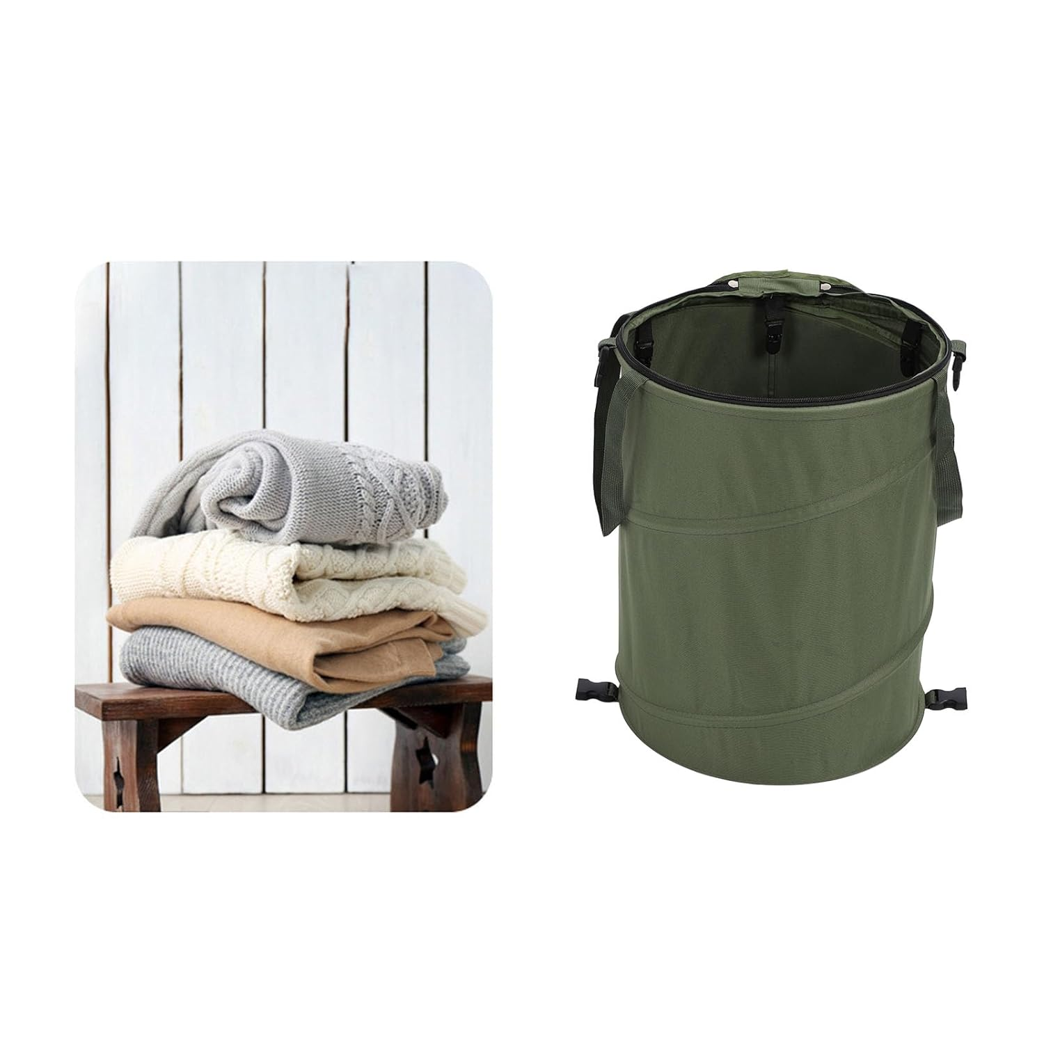 Collapsible Trash Can, Pop up Outdoor Garbage Can 600D Oxford Cloth Camping Trash Can Utility Container with Lid, Reusable Outdoor Trash Garden Yard Trash Bag for Camping, image number 3