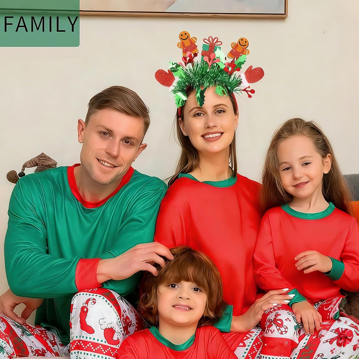 Itadaku Christmas Headband, Funny Gingerbread Man Hairband with Glitter Green Tassels, Festive Head Bopper for Women & Girls, Holiday Party Headdress Accessory image number 5