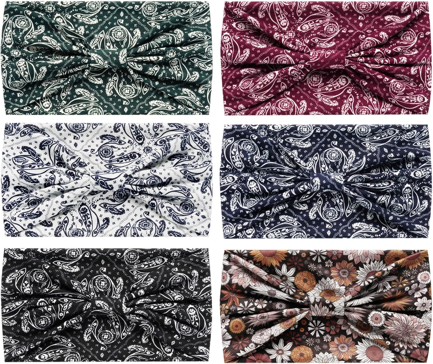 6Pcs Headbands for Women Wide Knotted Turban Bandana Boho Head Scarfs Wraps Yoga Hairbands Fabric Elastic Headband Sport Running Headscarves - Butterfly Headband image number 2