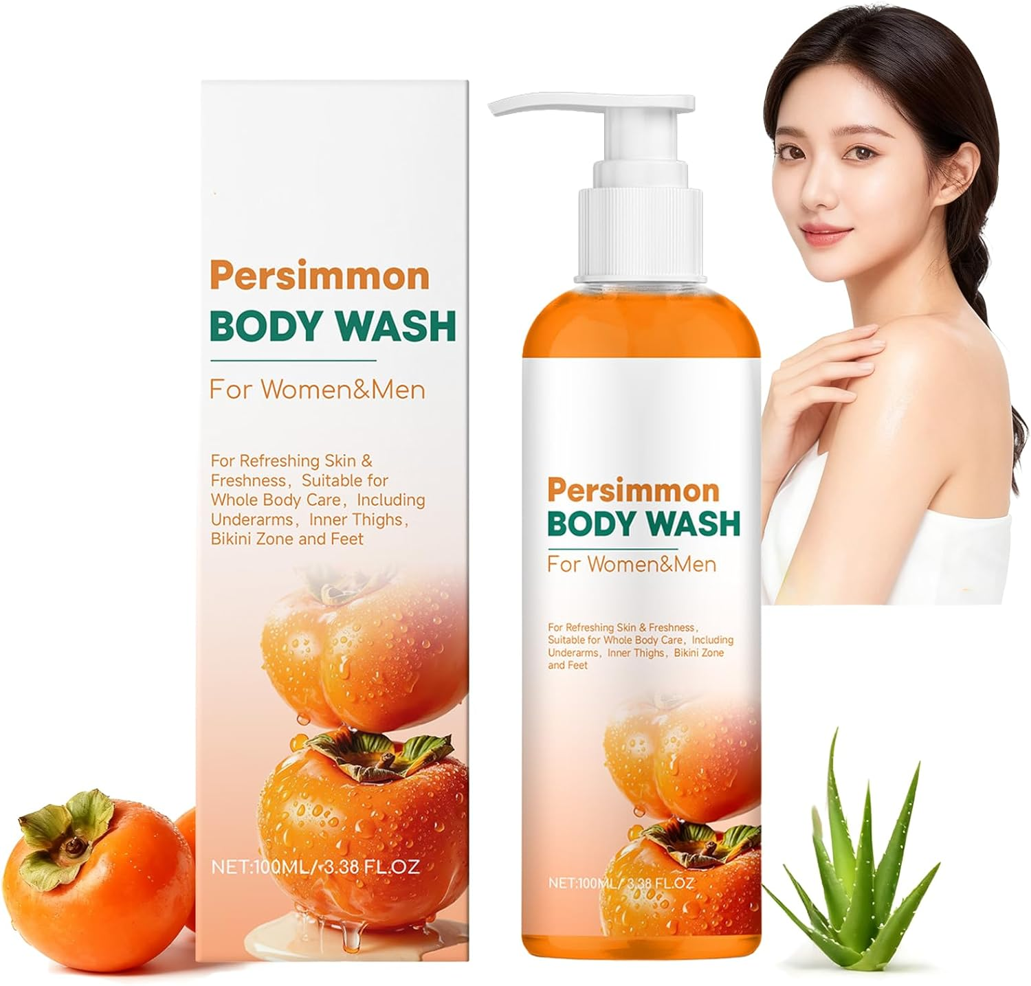 Persimmon Body Wash for Body Odor Control, Nonenal Eliminator for Old People Smell, Strong Odor Remover & Deodorizing Shower Gel, Purifying Cleansing Wash for Women & Men,Long Lasting Freshness (4Pcs)