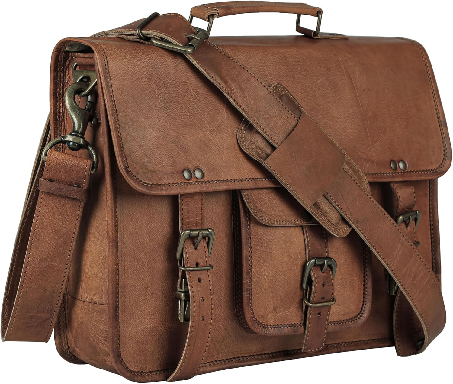 Komal'S Passion Leather Vintage 15 Inch Laptop Messenger Bag Briefcase Satchel for Men and Women image number 2