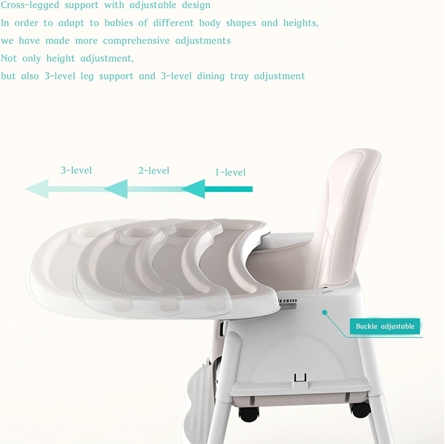 Xcjump Baby High Chair, Portable Feeding Chair with Dining Tray, Height Adjustable Toddler Dining Chair for Babies and Toddlers image number 1