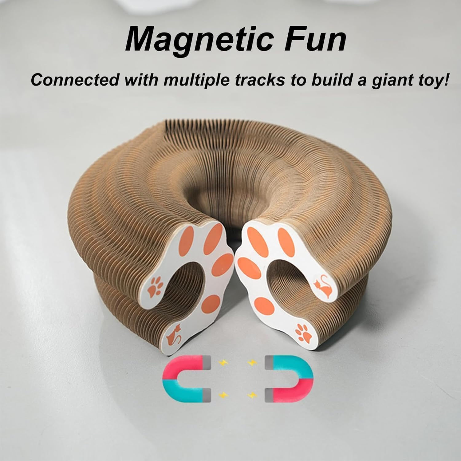 Mumoo Bear Foldable Cat Scratcher Toy with Ball Track, Kitten Curl Toy Interactive Accordion-Style Scratching Pad, Corrugated Paper,Magic Organ Cats Scratcher Board image number 4