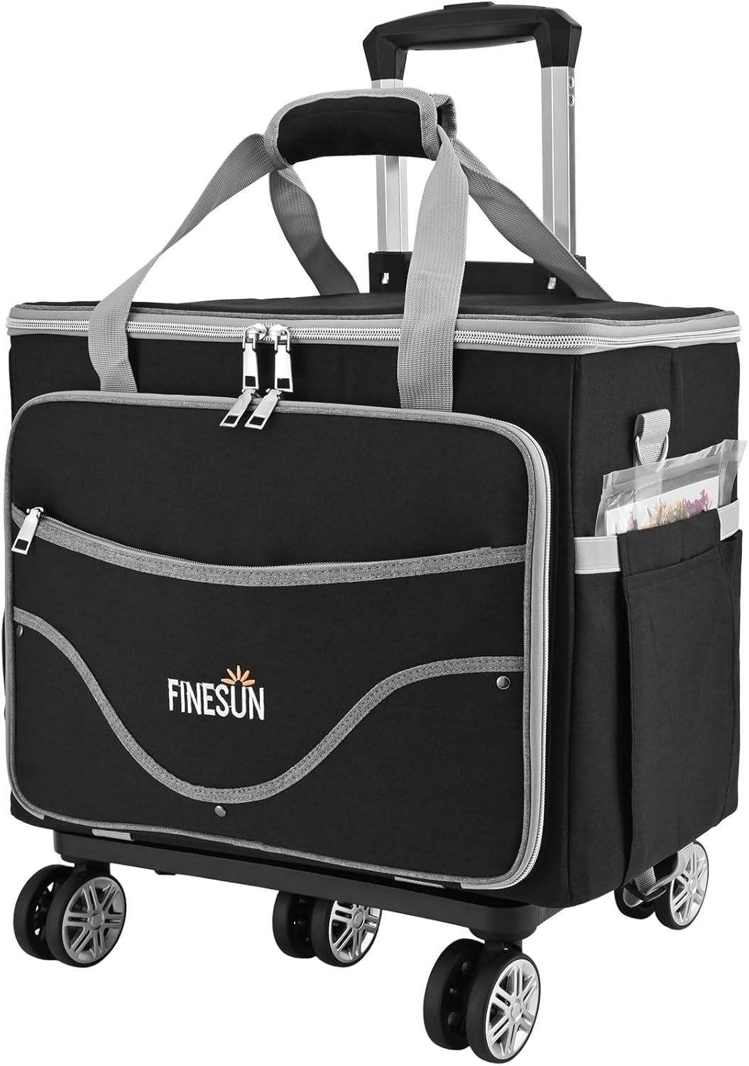FINESUN Rolling Tote Bag for Women Teacher Bag Rolling Cart Briefcase with Wheels Carry on Wheeled Bag for Work,Office,Craft, Grey, One Size