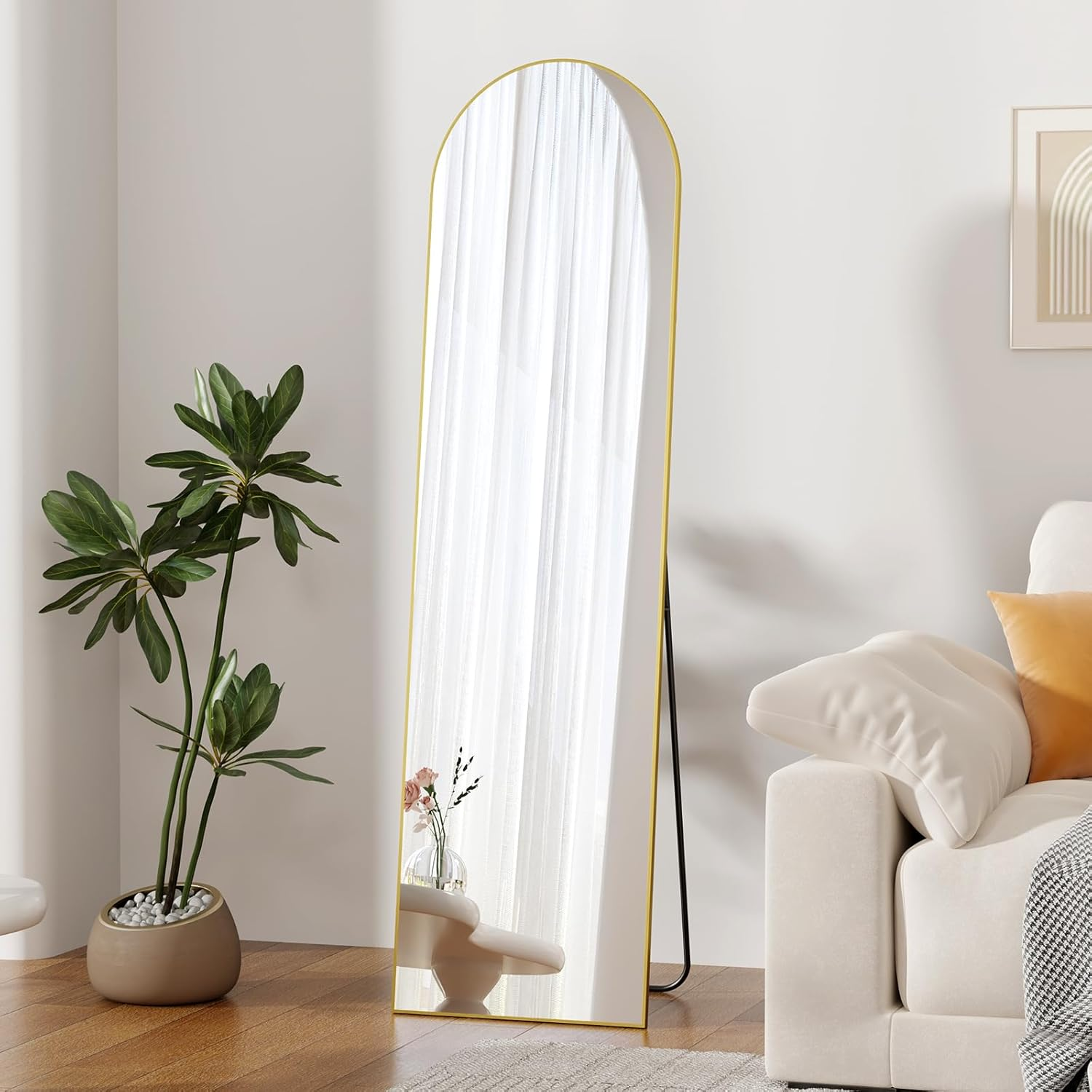 ZHUNFA Arched Full-Length Mirror, 148X40 Centimeter, Full-Length Mirror Wall-Mounted, Aluminum Alloy Frame Home Decor,Black.