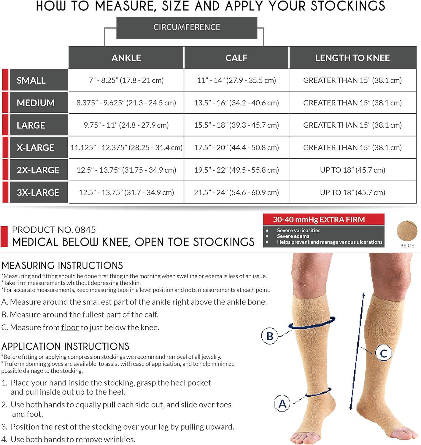 Truform 30-40 Mmhg Compression Stockings for Men and Women, Knee High Length, Open Toe, Black, 2X-Large image number 5