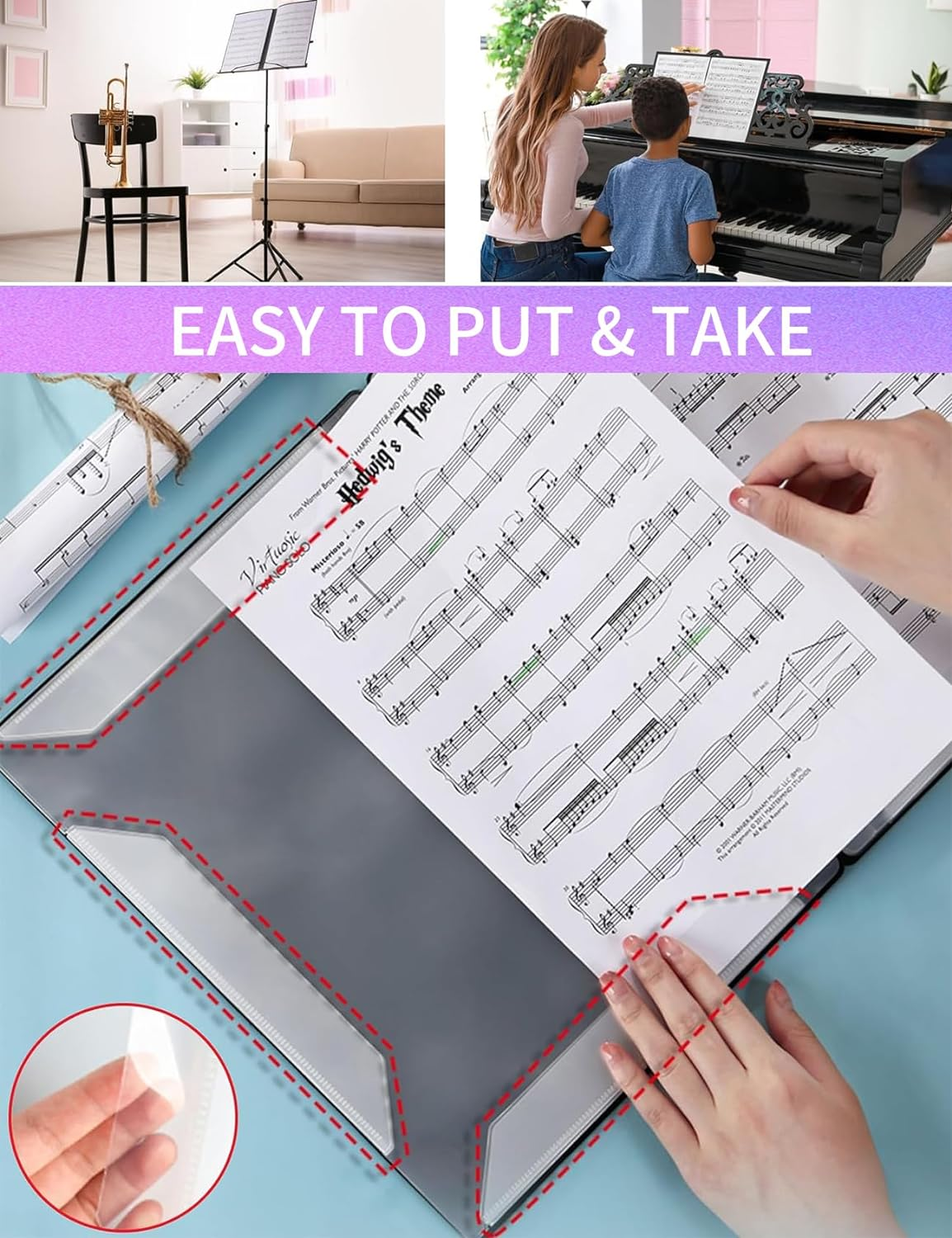 Sheet Music Folder, 4-Page Expandable Music Folder, A4 Score Folder, File Storage Folder, Documents Storage Folder, Binder Music Folder, Organizer for Storage, Spiral Binder Organizer Music Stand (BL) image number 3
