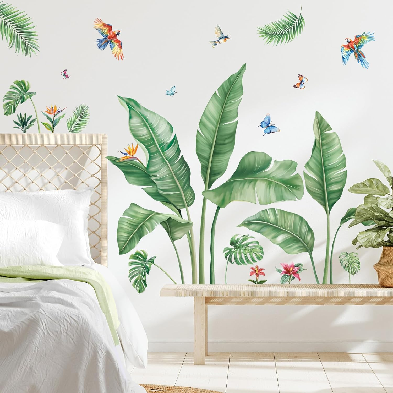SHUCHING Palm Leaves Wall Sticker Peel and Stick, Vinyl Tropical Leaf Wall Decal, Wall Decor Art Home Decoration for Bedroom Living Room Office