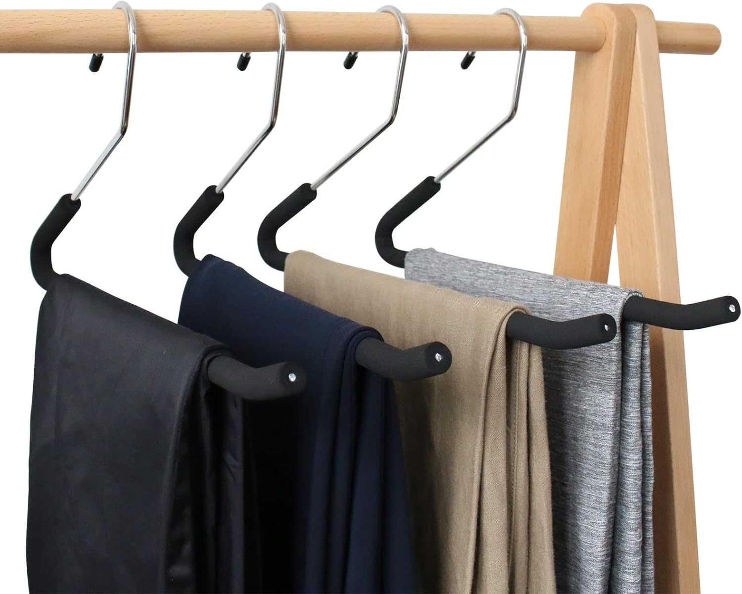Homa Jia Heavy-Duty Pants Hangers Non-Slip, Foam Open Ended Slacks Pants Hangers for Men and Women, Space Saving Metal Trousers Hangers for Closet, Skirt and Jean Hangers, Black (10 Pack) image number 5