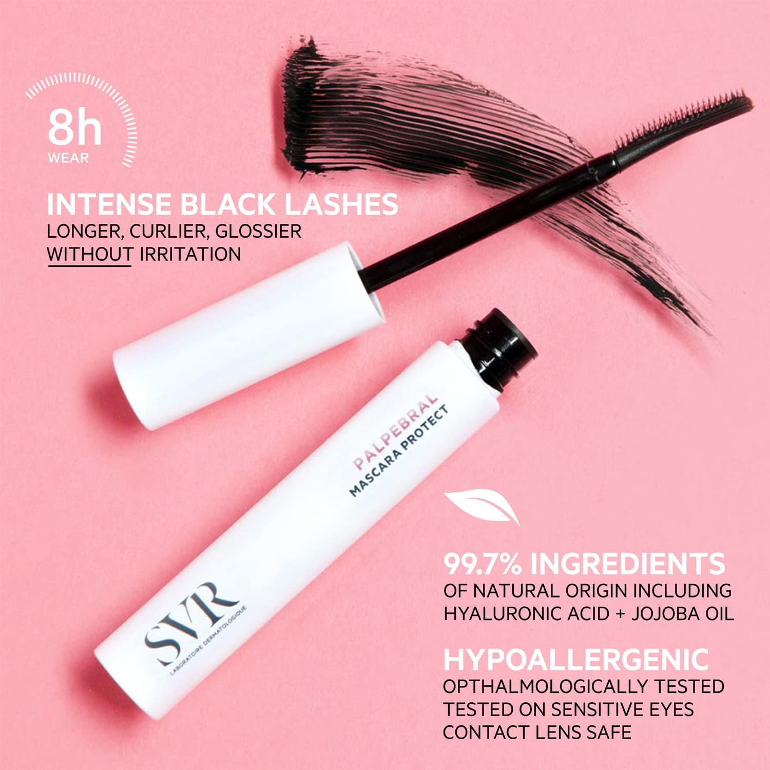 SVR PALPEBRAL Mascara Protect for Sensitive Eyes with Natural Pigments, Hyaluronic Acid, Jojoba Oil, Lengthening and Strengthening Formula, Black, 9 Ml