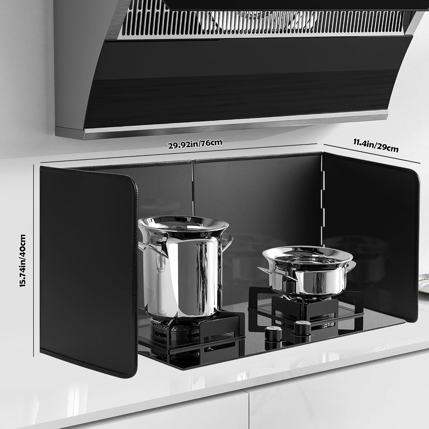 Foldable anti Splatter Shield Guard, Grease Splatter Screen Oil Gas Barrier, 40Cm Height 4 Sided Splatter Guard, Heat Insulation Kitchen Utensils, Splashproof Baffle for Kitchen Cooking Black - Black image number 2