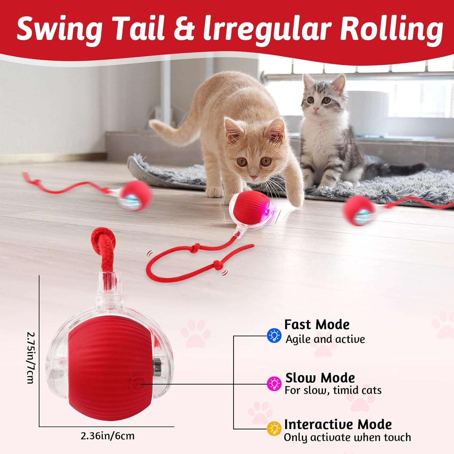 Interactive Cat Toys, Automatic Cat Toys for Indoor Cats Electric Rolling Cats Ball Toy Rechargeable Irregular Moving Cat Toys Chase Mate Ball Smart Pet Ball for Indoor Large Small Cats & Dogs image number 5