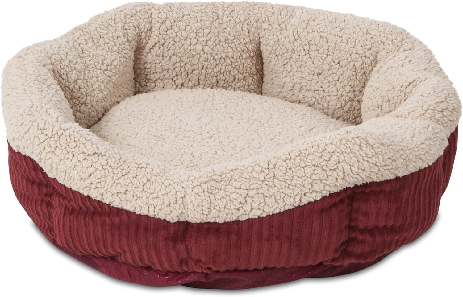 Petmate Aspen Pet Self Warming round Bed, 19.5 Inches, Barn Red and Cream
