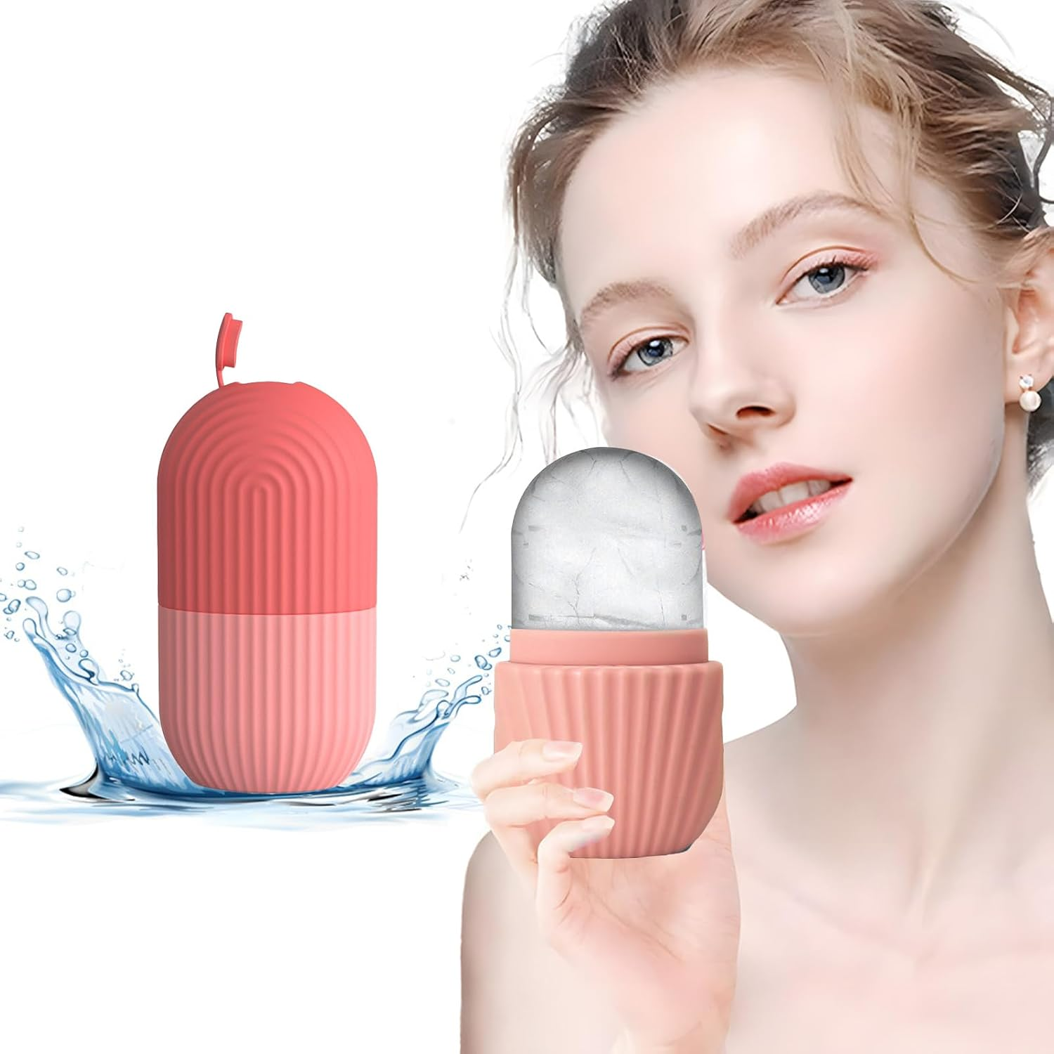 Silicone Ice Face Roller,Eye Facial Beauty Skin Care Tools，Reusable Silicone Mold Face Massage，Apply Ice for Shrink Pores anti Wrinkle Reduce Puffiness Improve Skin Elasticity. (Pink)