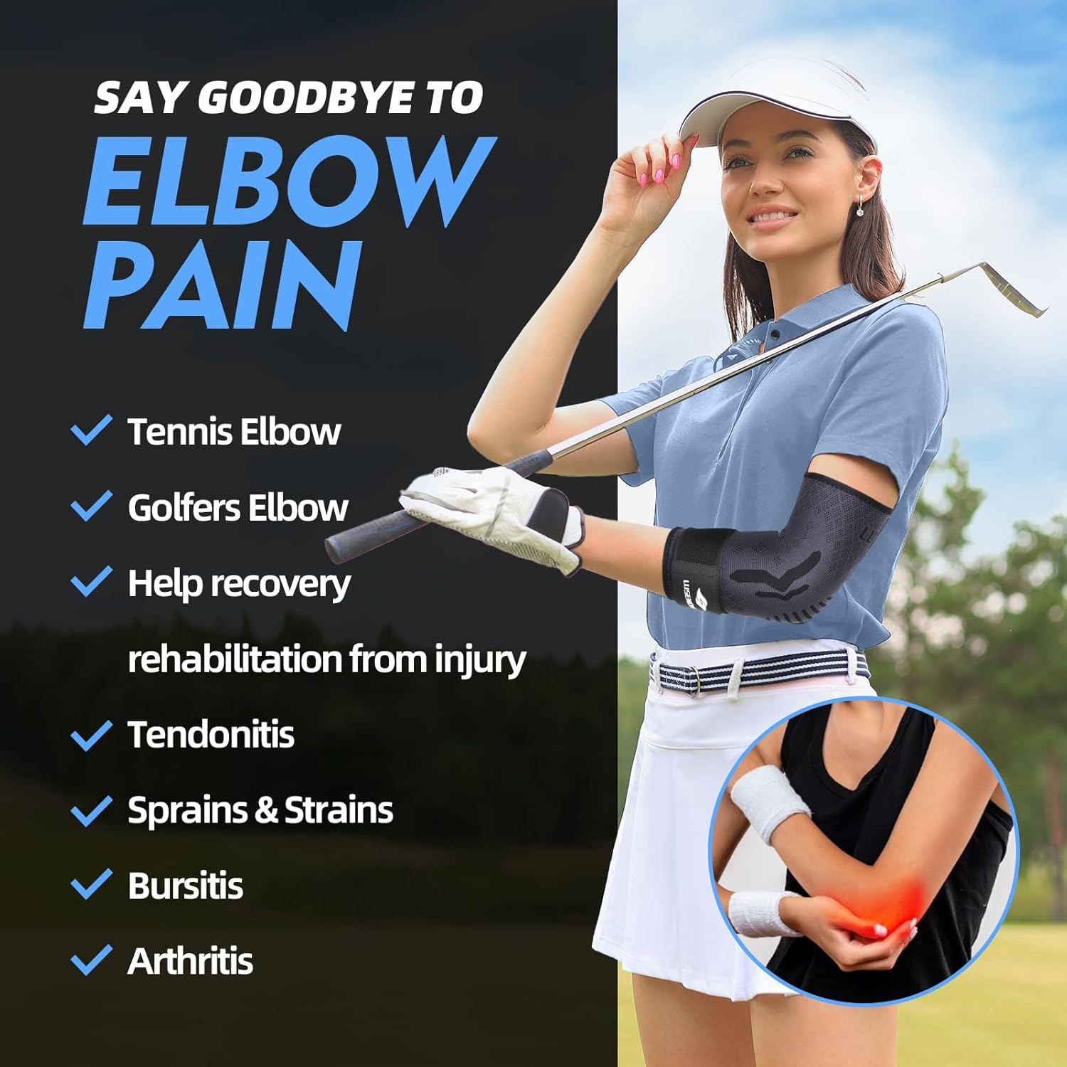 Tennis Elbow Brace with Strap, Elbow Compression Sleeve for Women and Men, Elbow Support Brace for Tennis Elbow, Golfers Elbow, Tendinitis, Pain Relief, Workouts, Weightlifting image number 4