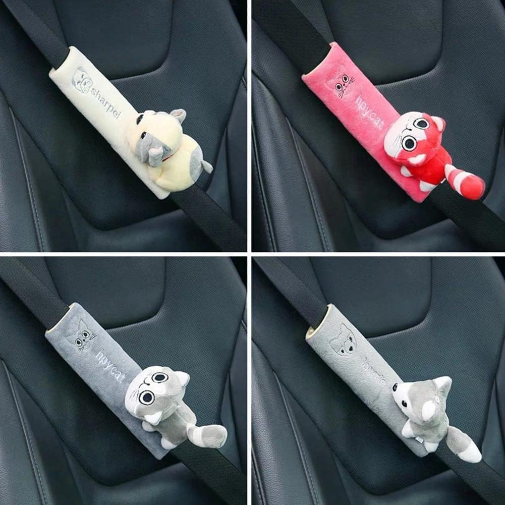 Car Seat Belt Cushion Seat Belt Strap Cover, Cute Animal Plush Shoulder Strap Pad Adjustable Super Soft Belt Protector for Adults (Grey, 22.5 * 6.5CM)