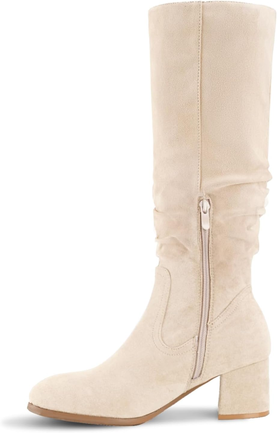 Shoe'N Tale Women'S Knee High Boots Chunky Heel Pointed Toe Suede Slouch Winter Shoes with Side Zipper image number 3