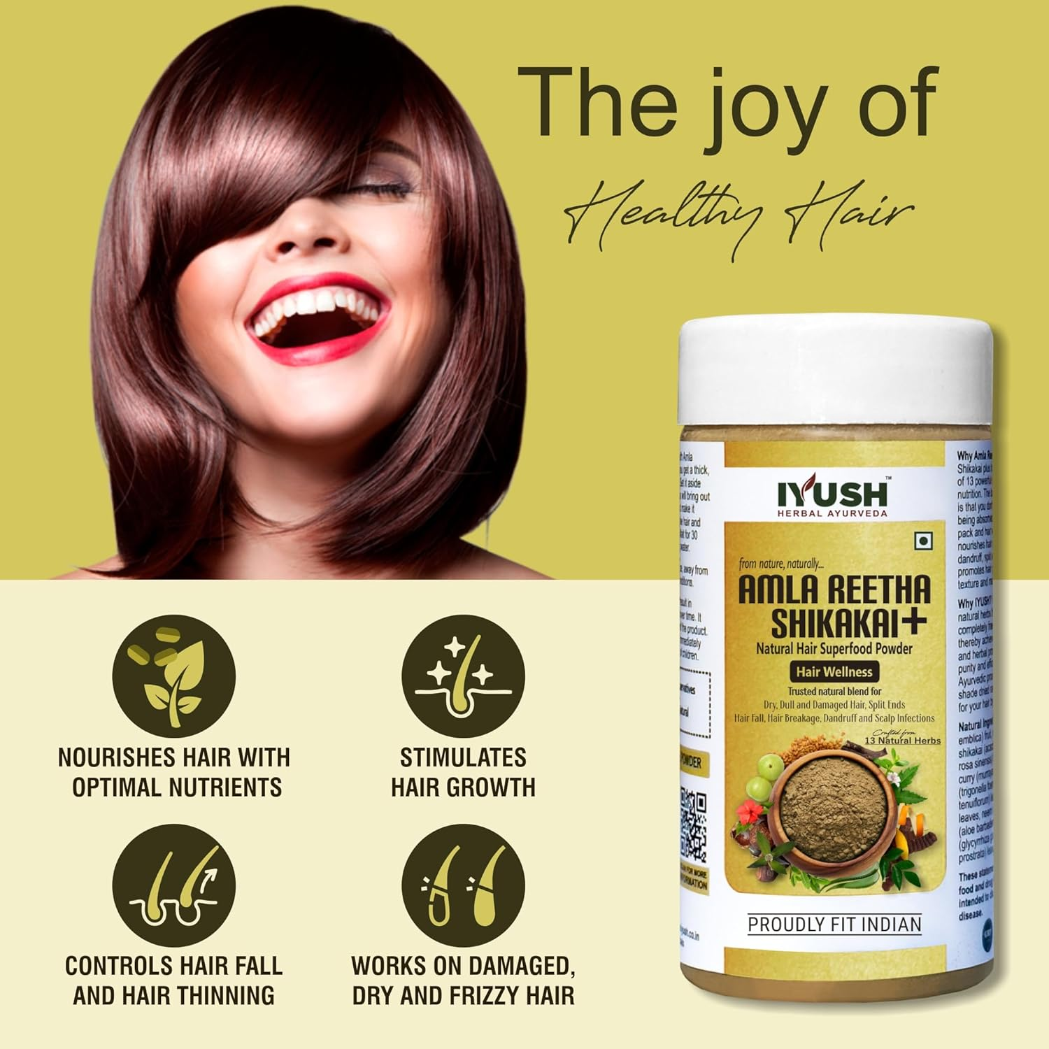 IYUSH Herbal Ayurveda Amla Reetha Shikakai 13 Herbs in One Hair Pack Powder for Hair Growth and Daily Natural Hair Wash - (Pack of 2) 100 Gm Each image number 5