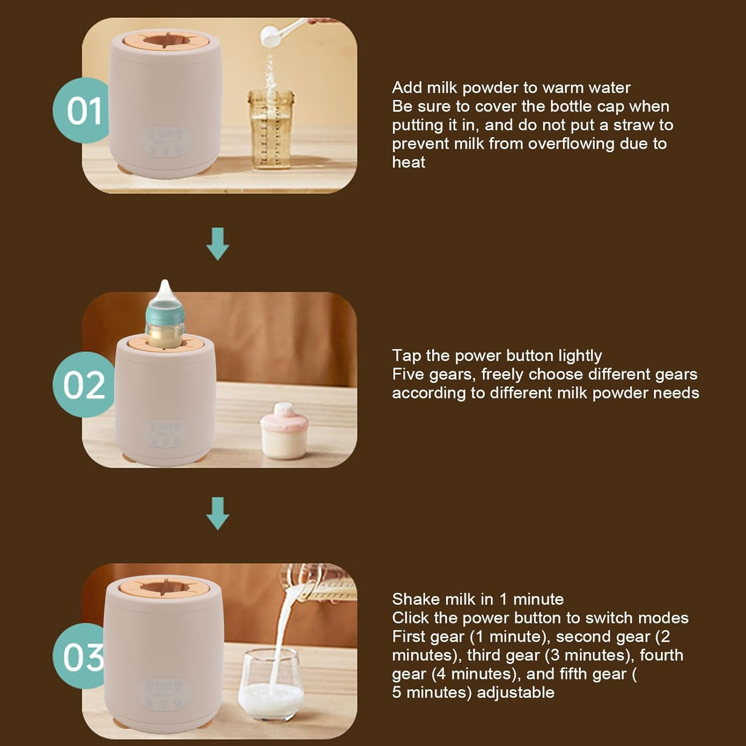 Baby Milk Bottle Shaker,Automatic Mixing Bottle Warmer,3 Mixing Modes Baby Milk Bottle Warmer,For Bottles with 50 75Mm Diameter image number 3