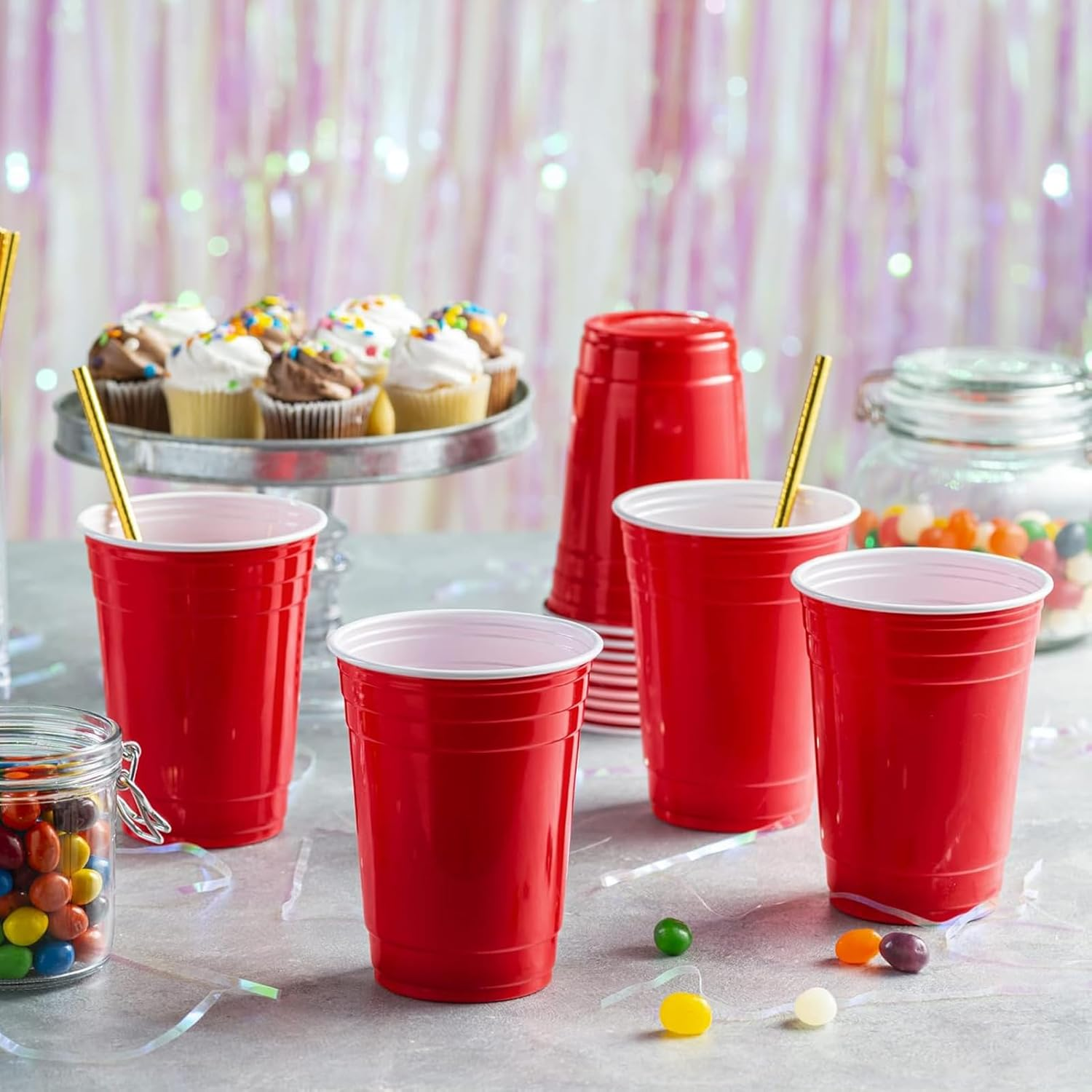 16Oz Red Plastic Party Cups: 100 Pack Reusable Blank Plastic Cups Food-Grade Party Cold Drink Cups Red Cups for Parties, Weddings, Events or DIY Projects,Durable,Resistant,Bpa Free, Recyclable image number 4