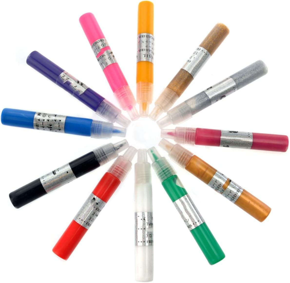 EXQUIMEUBLE 12 Colors Acrylic Nail Art Pen Set 3D Nail Painting Pens for Salon and Home Use image number 1