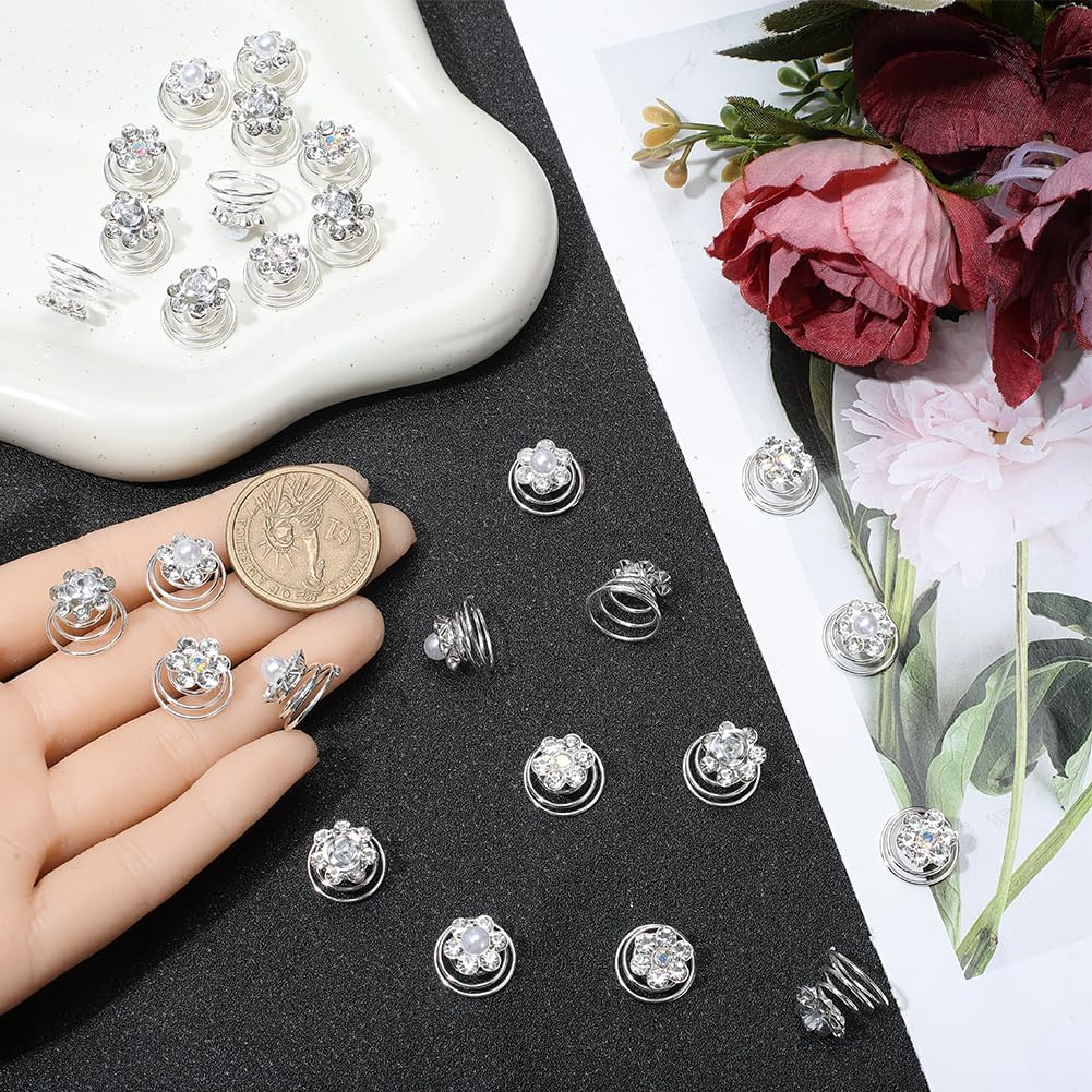 SOFPLATE Pack of 60 3 Styles Rhinestone Hair Pins Beads Twist Hair Pins Bulk Pack Smooth Imitation Pearl Flower Glitter Artificial Diamond Hair Pin for Wedding Bridal Prom Part image number 2